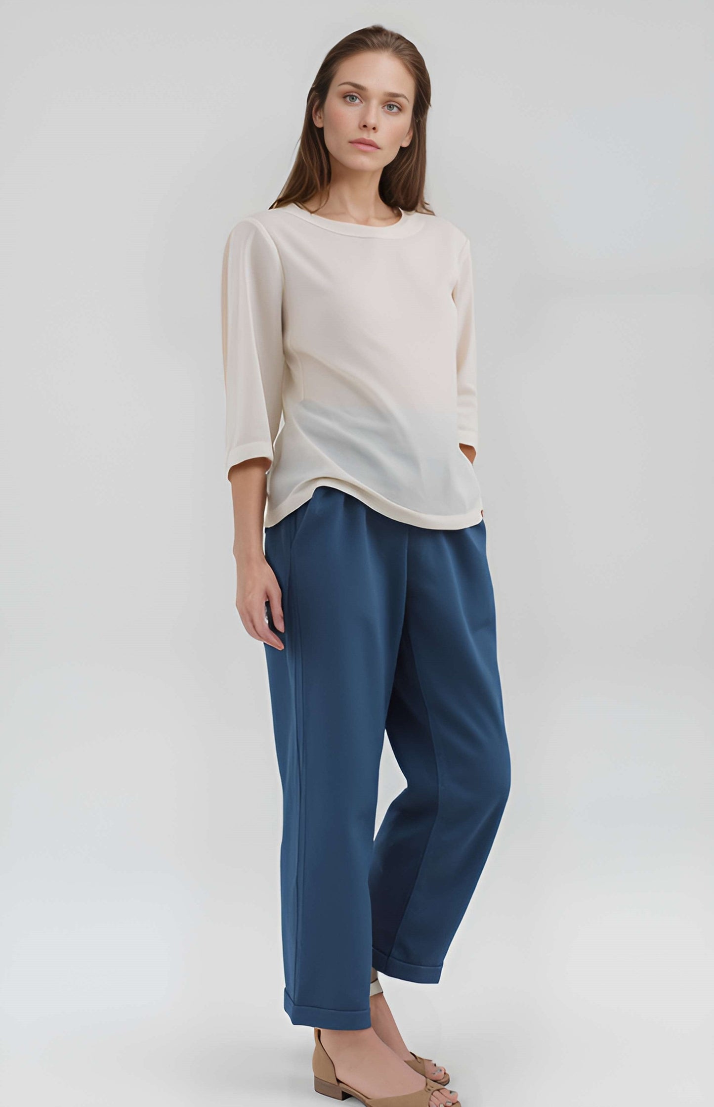 Elastic Waist Linen Long Pants BORDEAUX Relaxed