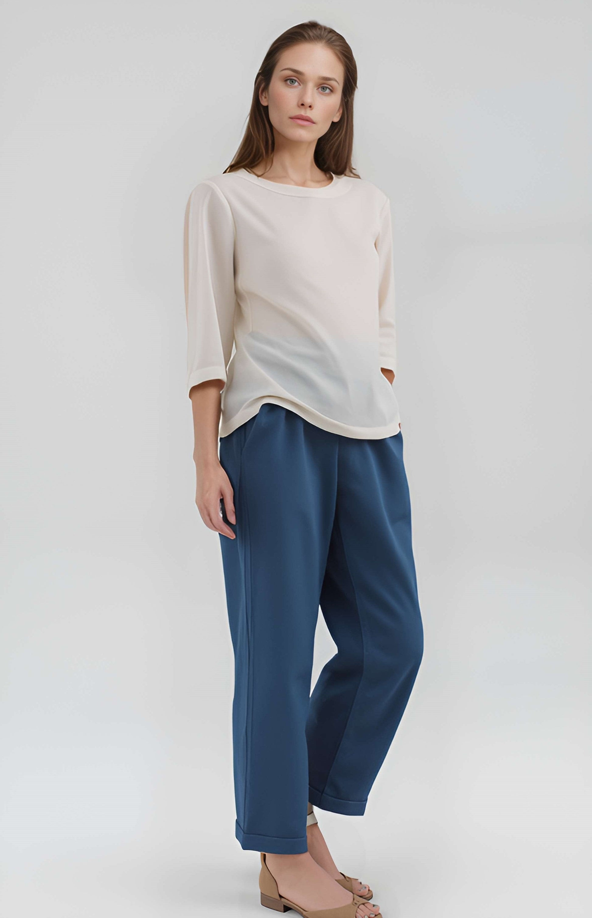 Elastic Waist Linen Long Pants BORDEAUX Relaxed