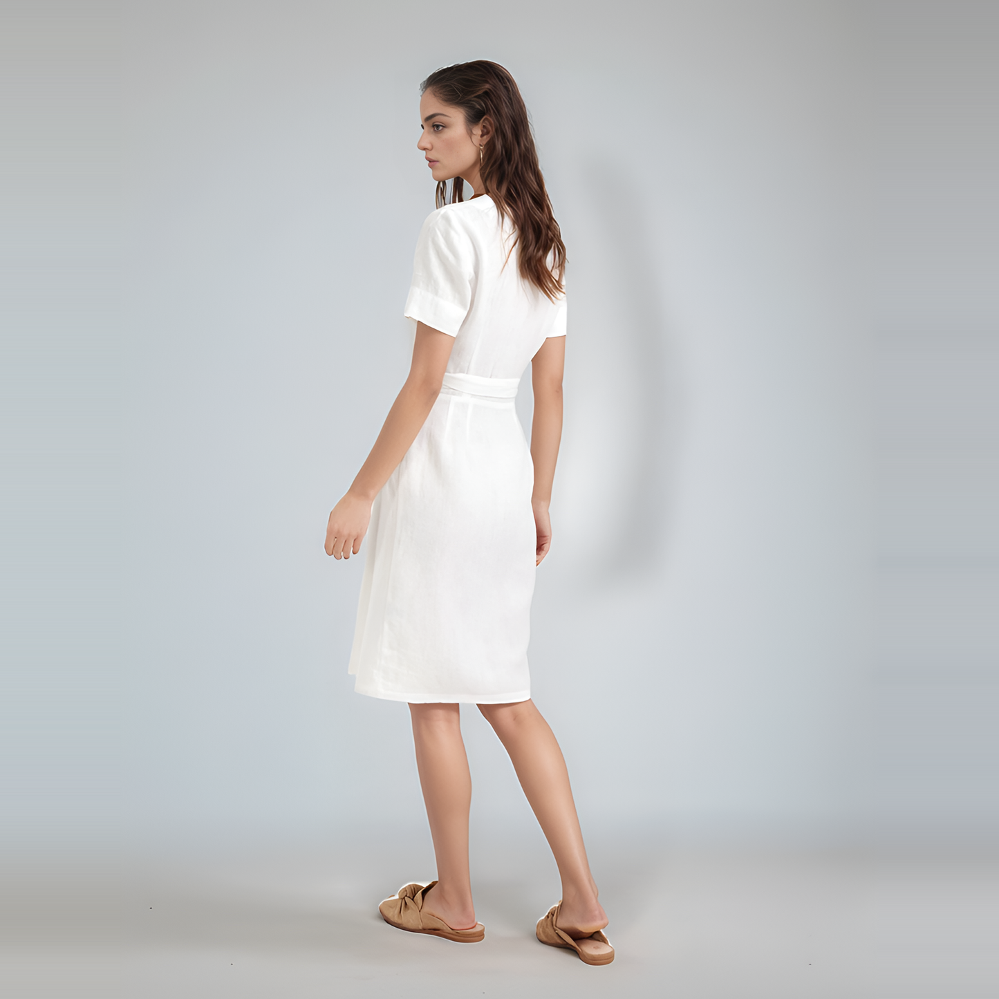 Elegant Adjustable Waist Linen Wrap Dress DENALI