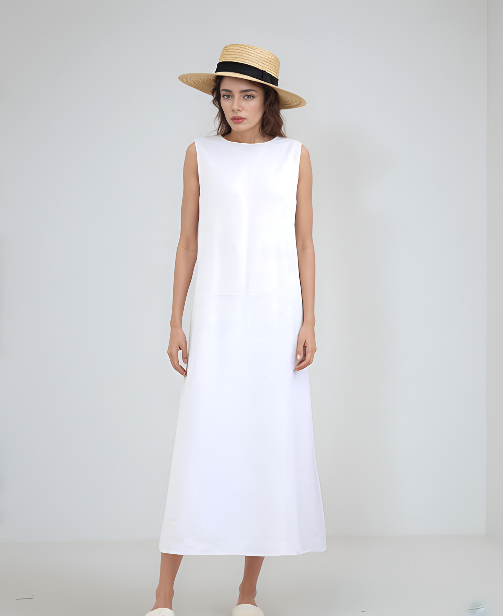 Elegant Boat Neck Linen Sundress LIMOGES with Open Back