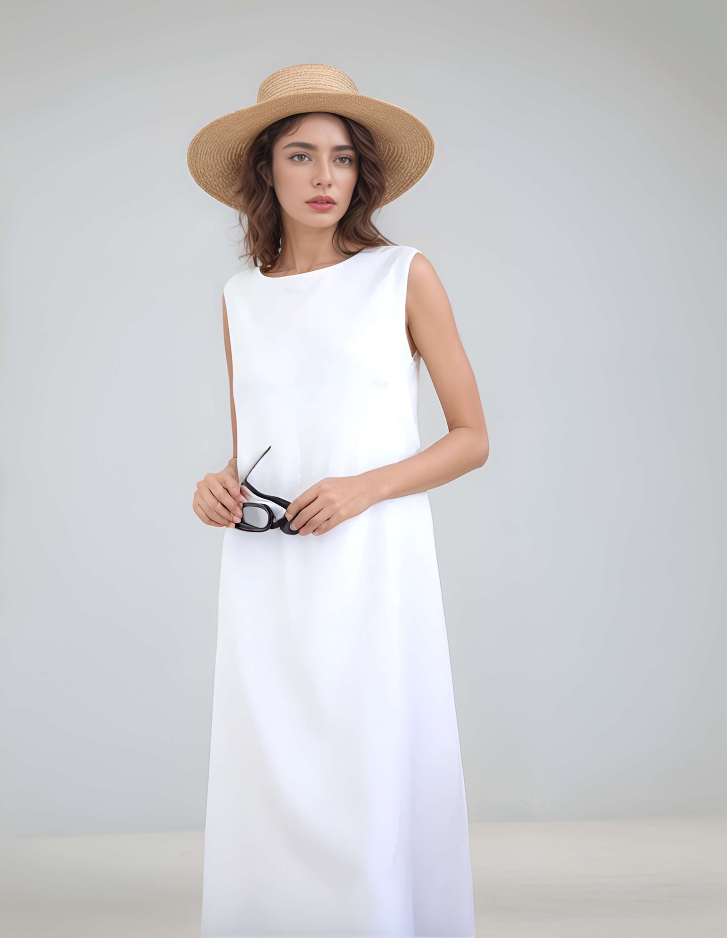 Elegant Boat Neck Linen Sundress LIMOGES with Open Back