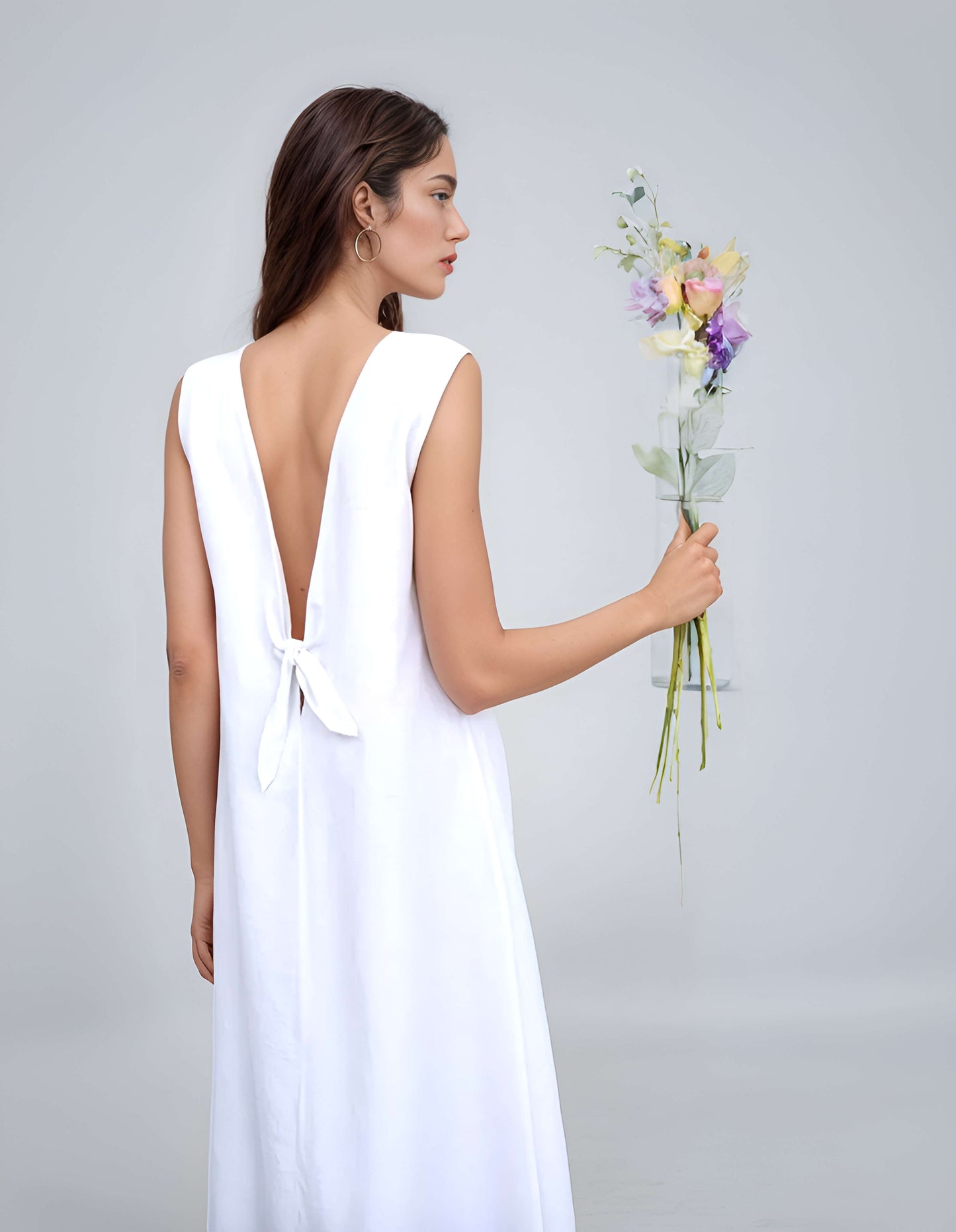 Elegant Boat Neck Linen Sundress LIMOGES with Open Back