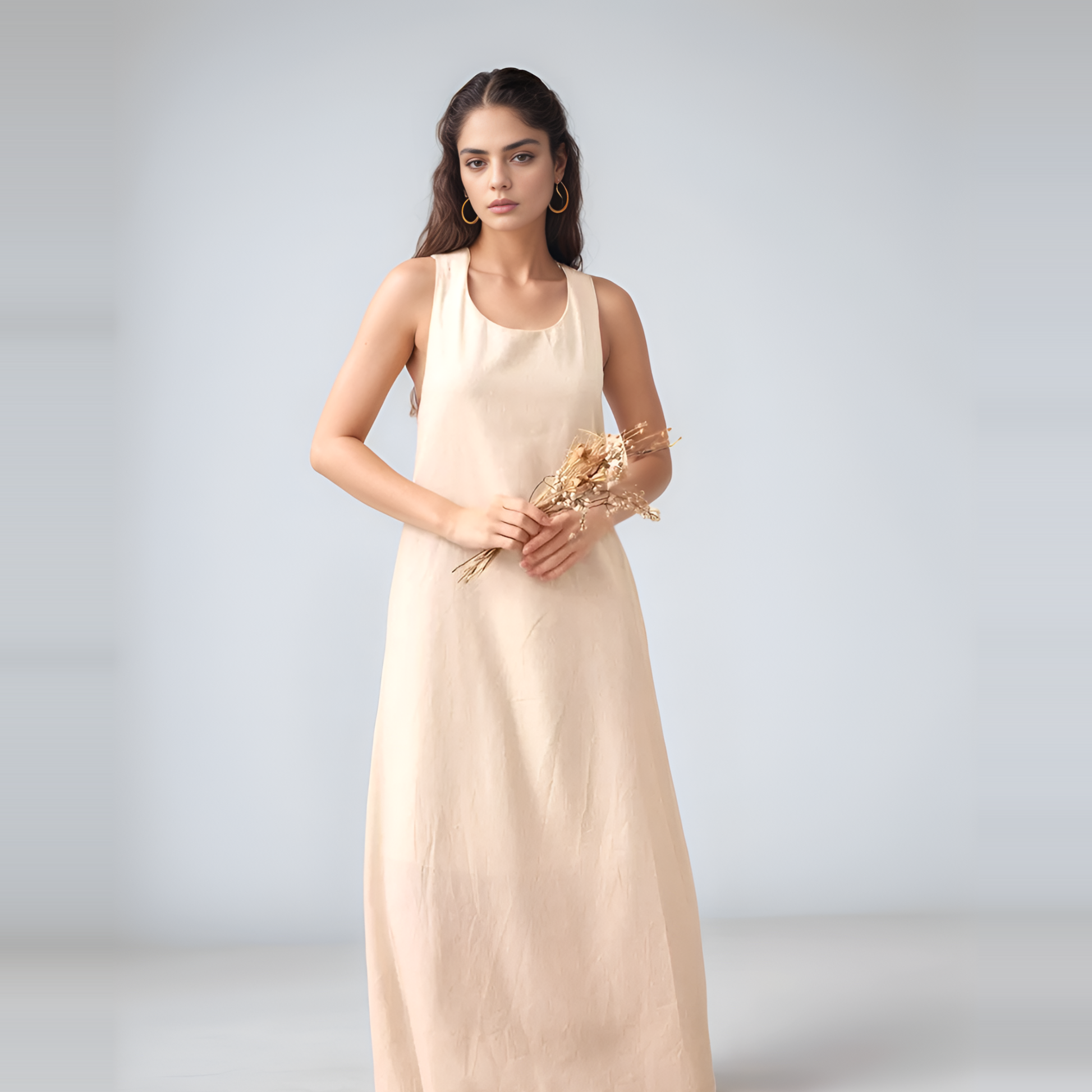 Elegant Cross Back Linen Party Dress REIMS for Summer