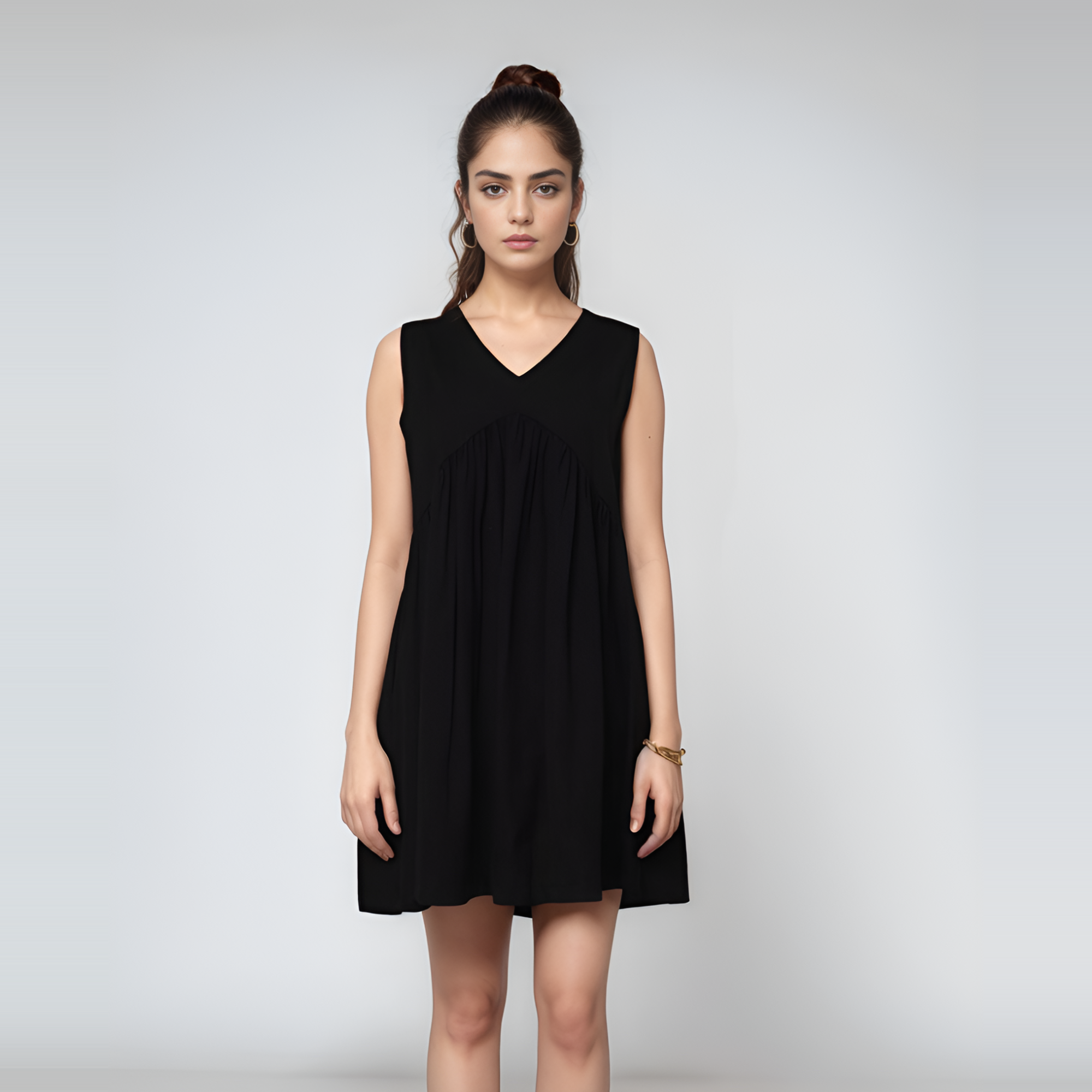 Empire Waist Above-Knee Linen Dress REYKJAVIK with Pockets