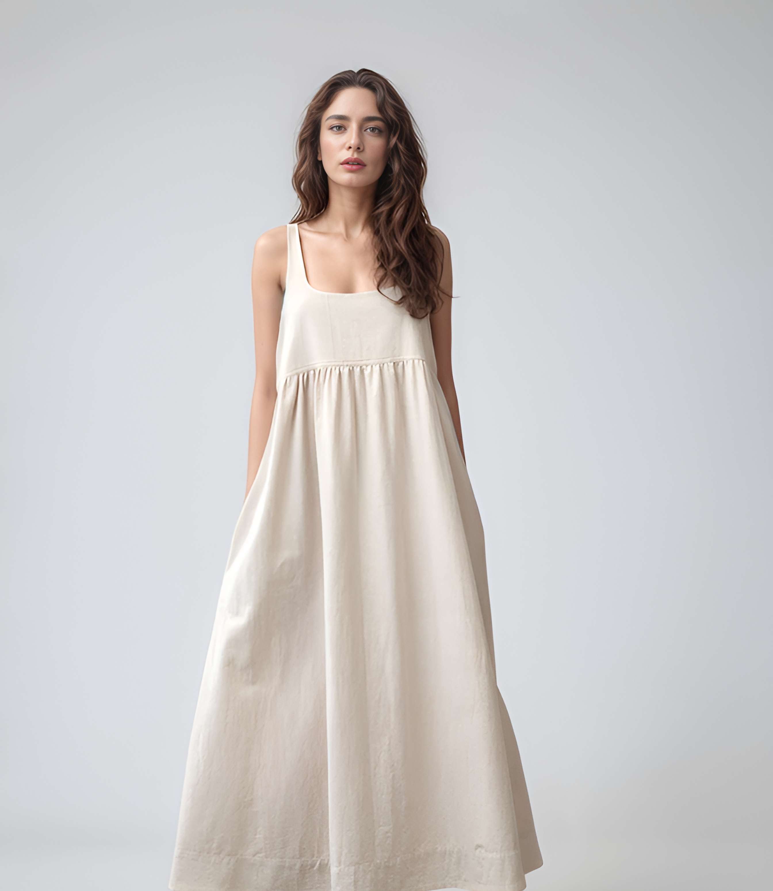 Empire Waist Linen Sundress METZ with Wide Straps