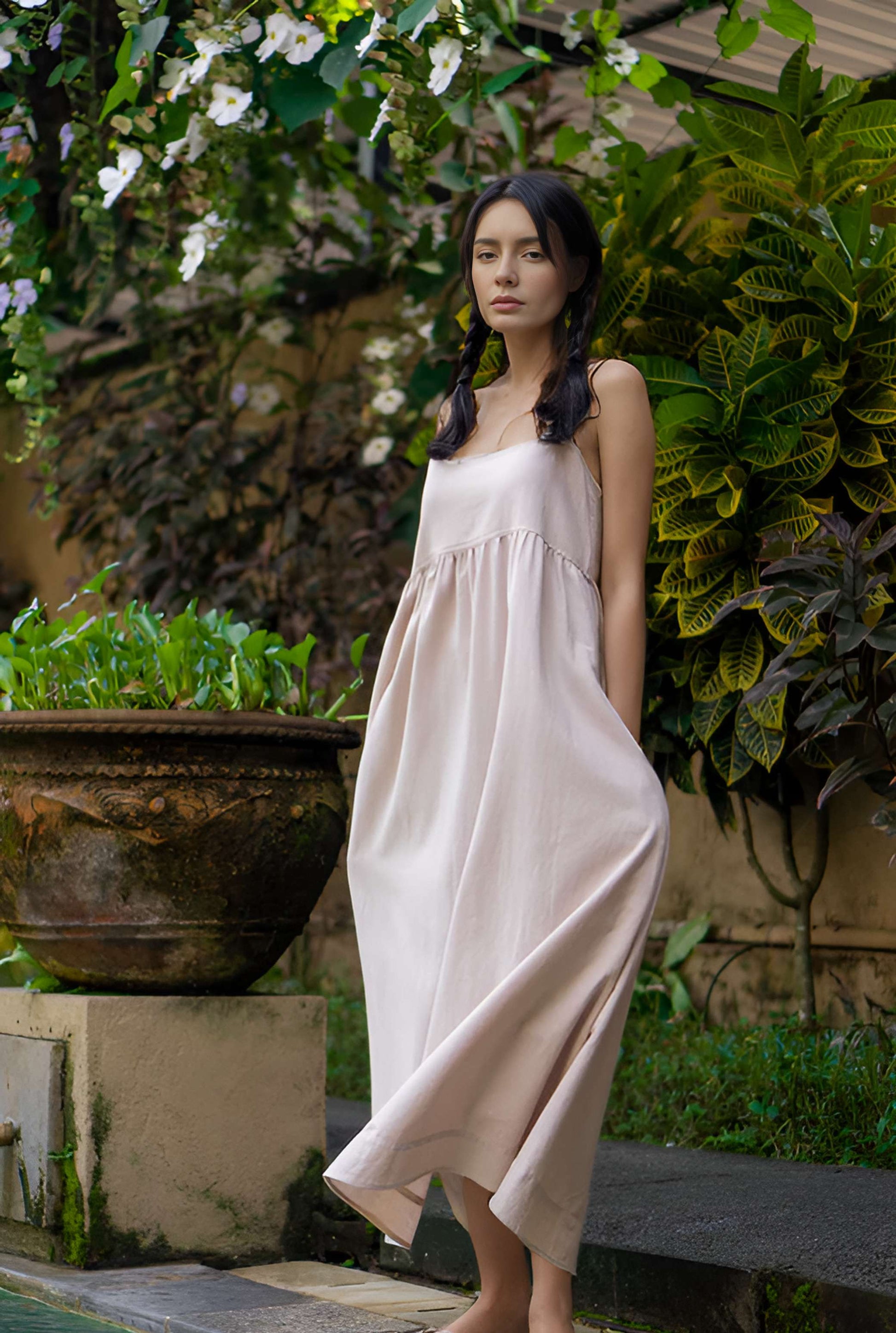 Empire Waist Linen Sundress METZ with Wide Straps