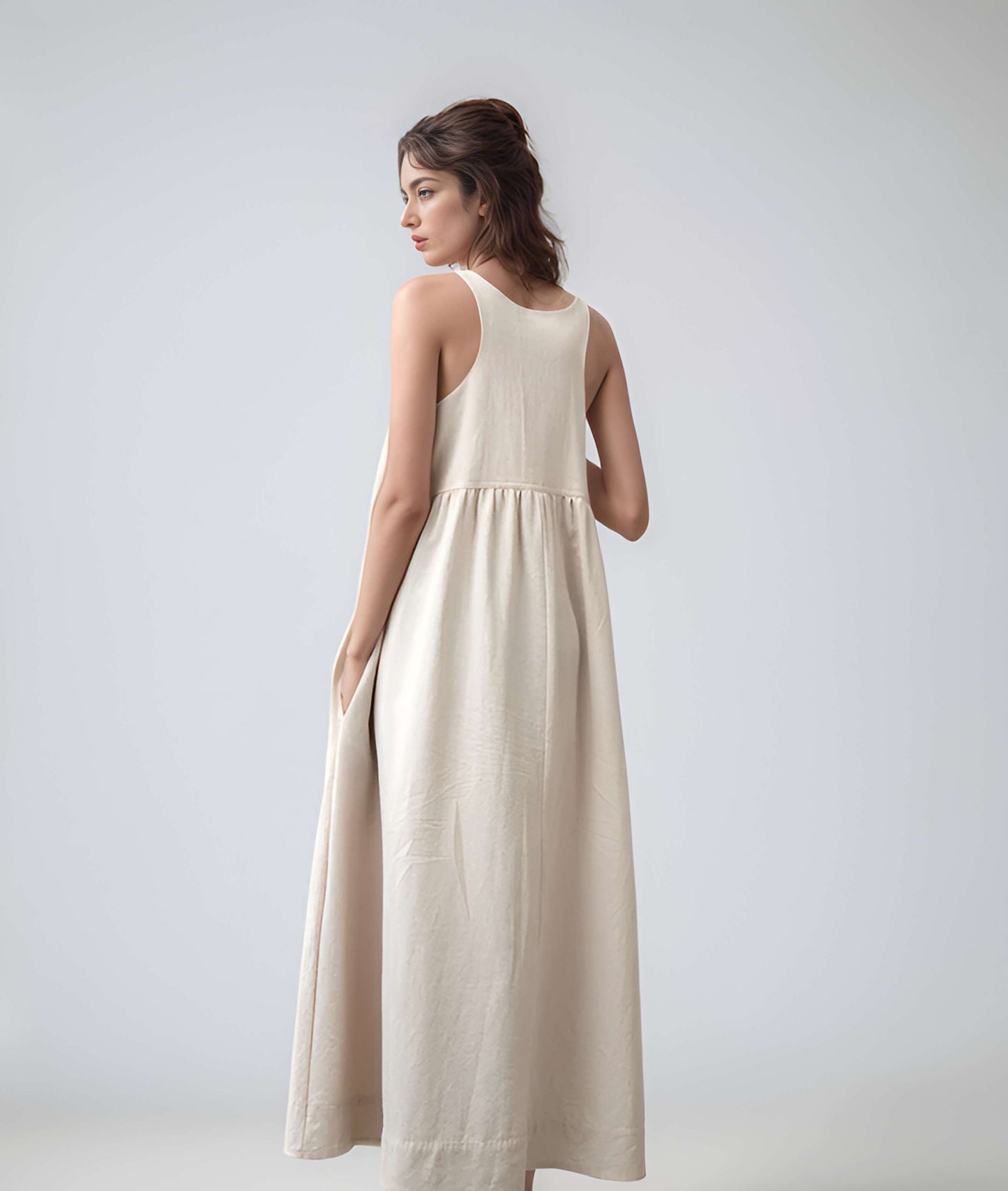 Empire Waist Linen Sundress METZ with Wide Straps