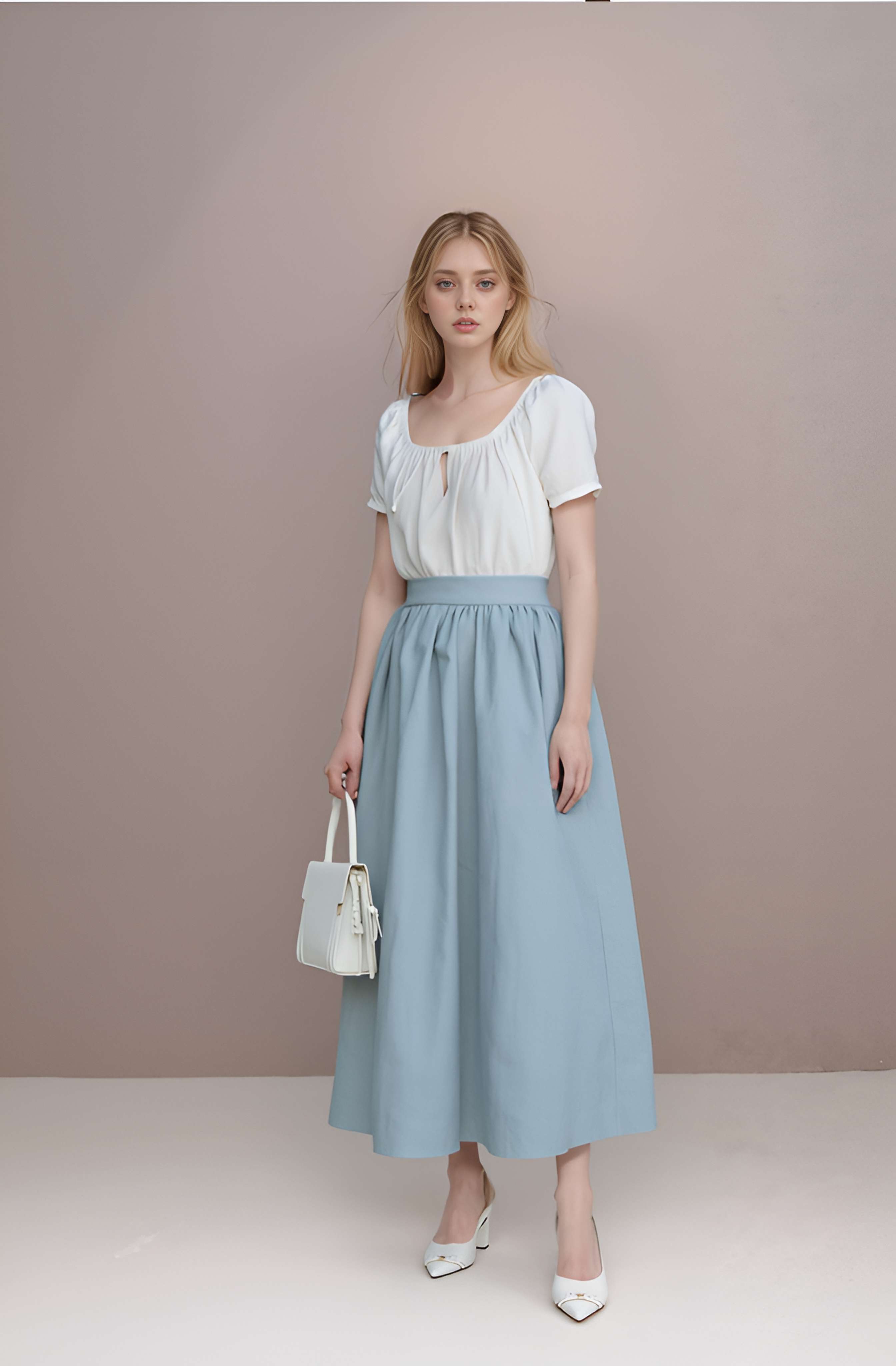 Gathered Linen Maxi Skirt AMIENS Cottagecore Long