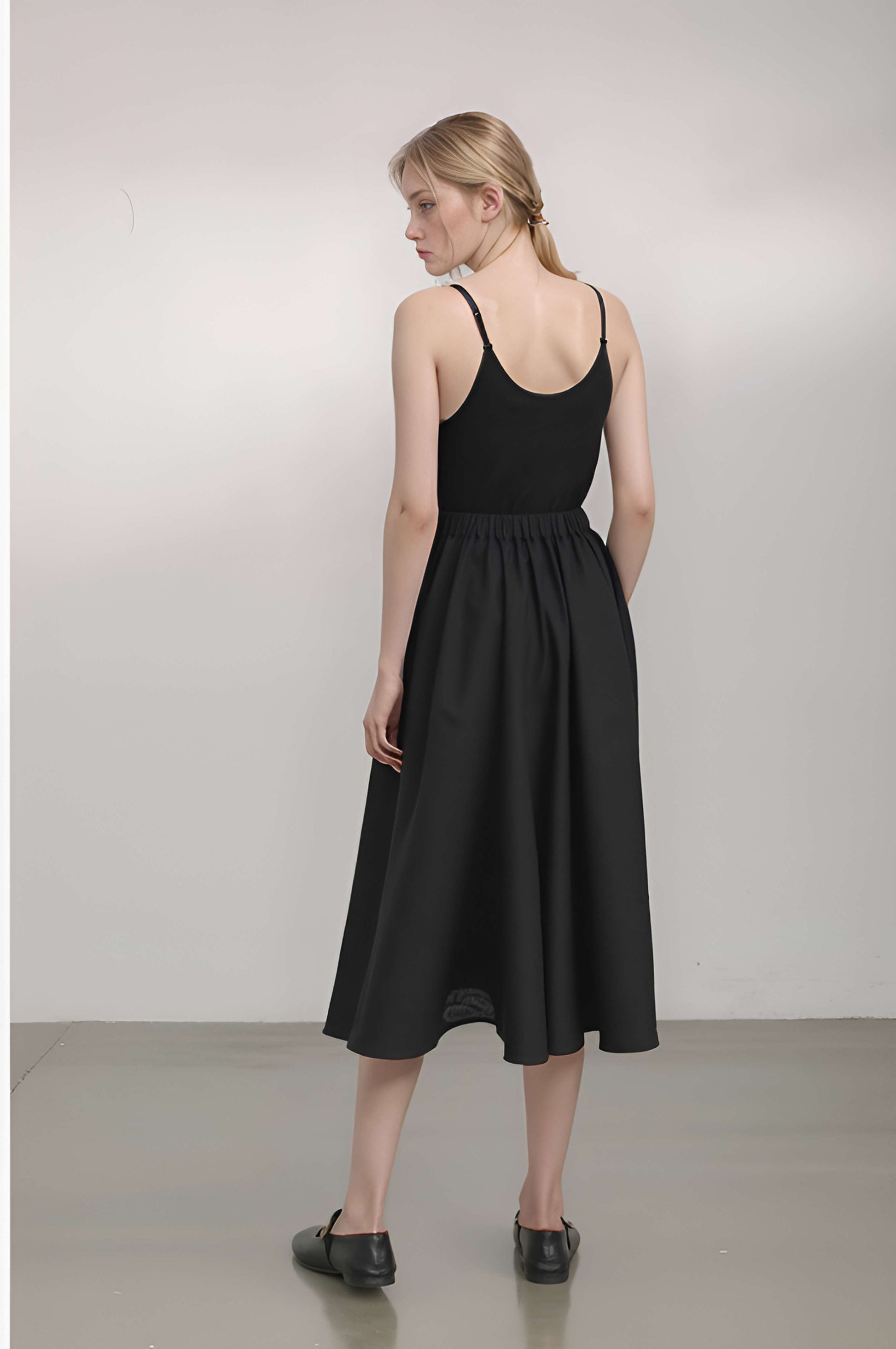 Gathered Linen Midi Skirt MULHOUSE in Black Waist