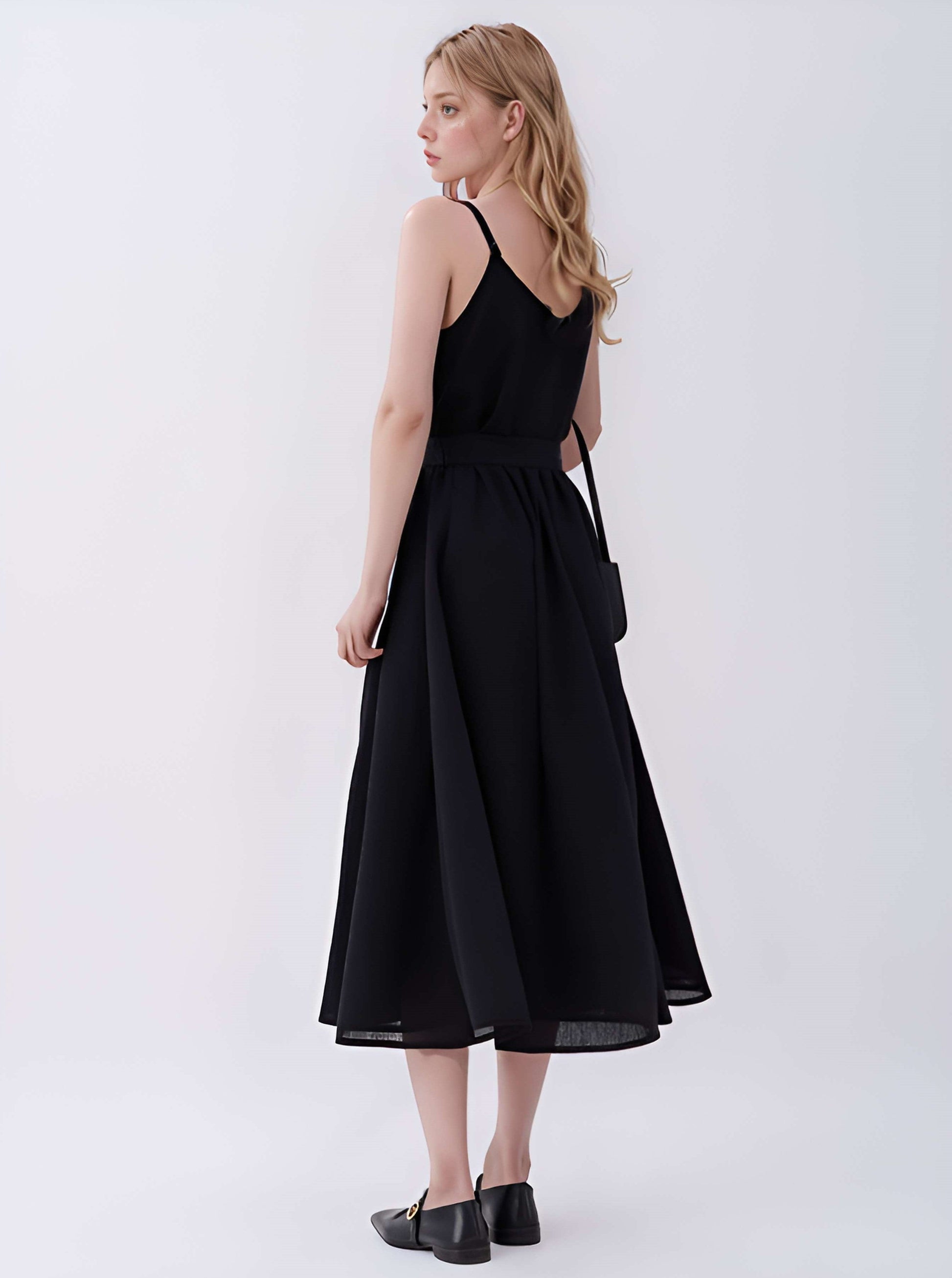 Gathered Linen Midi Skirt MULHOUSE in Black Waist