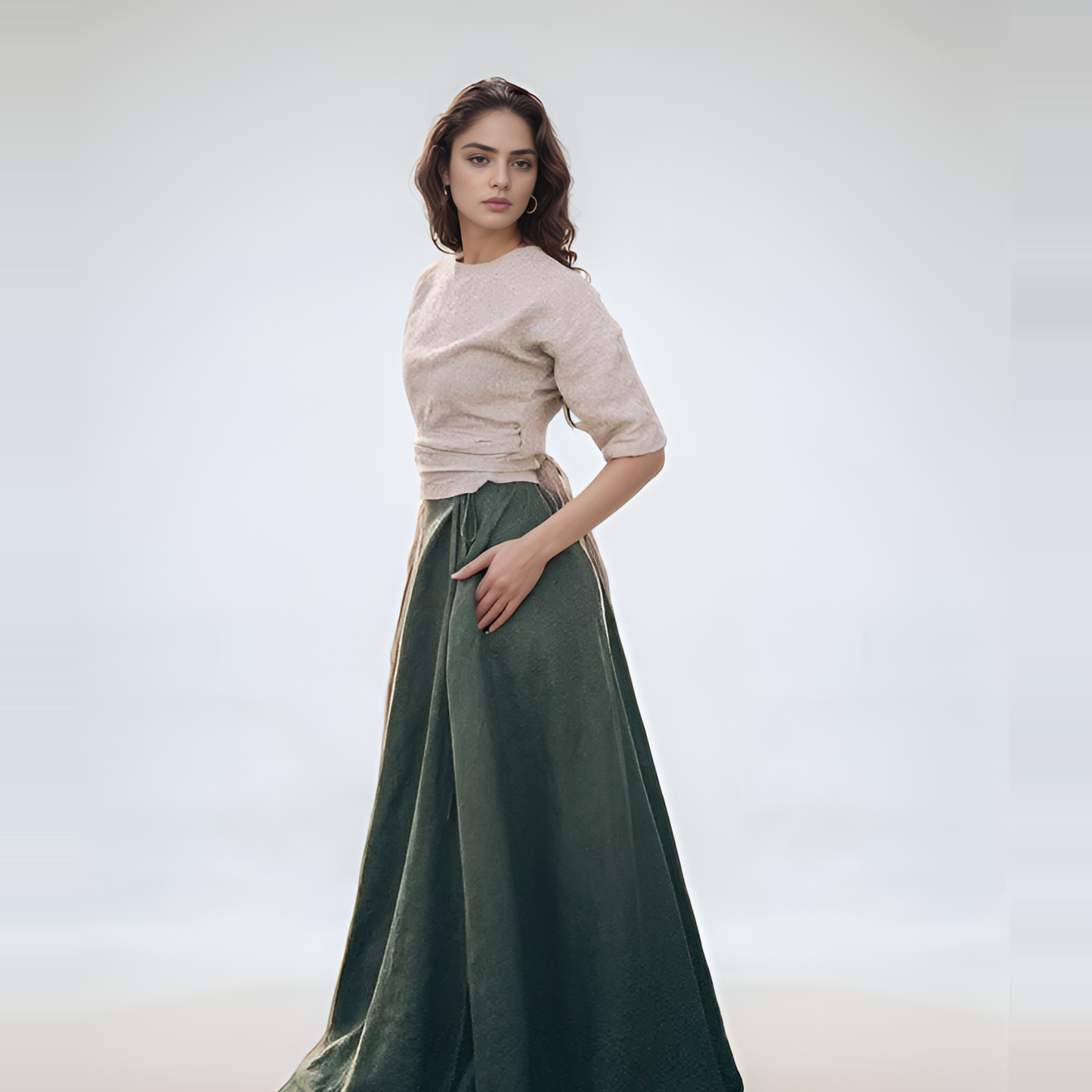 Green Heavyweight Linen Wrap Skirt SALZBURG