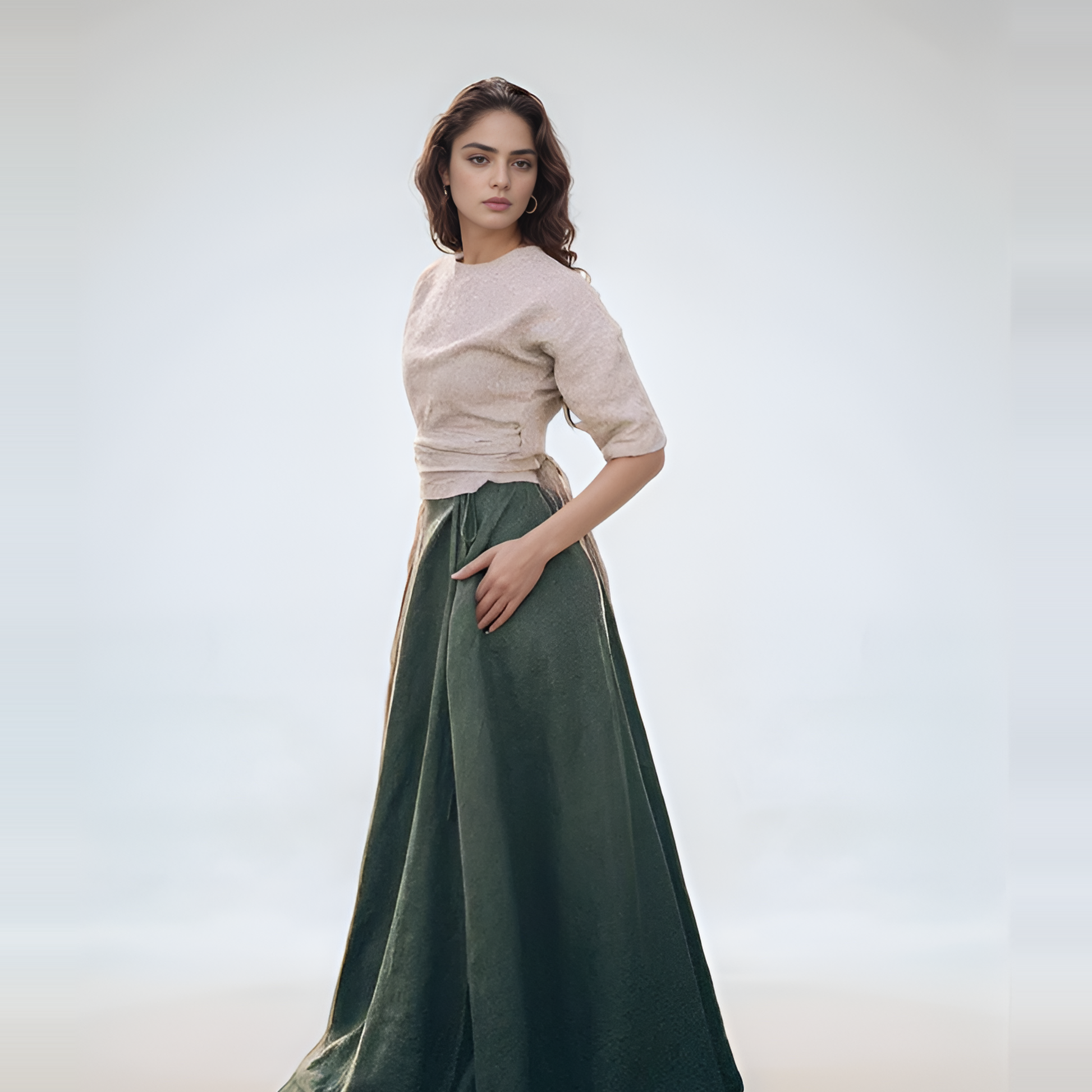 Green Heavyweight Linen Wrap Skirt SALZBURG