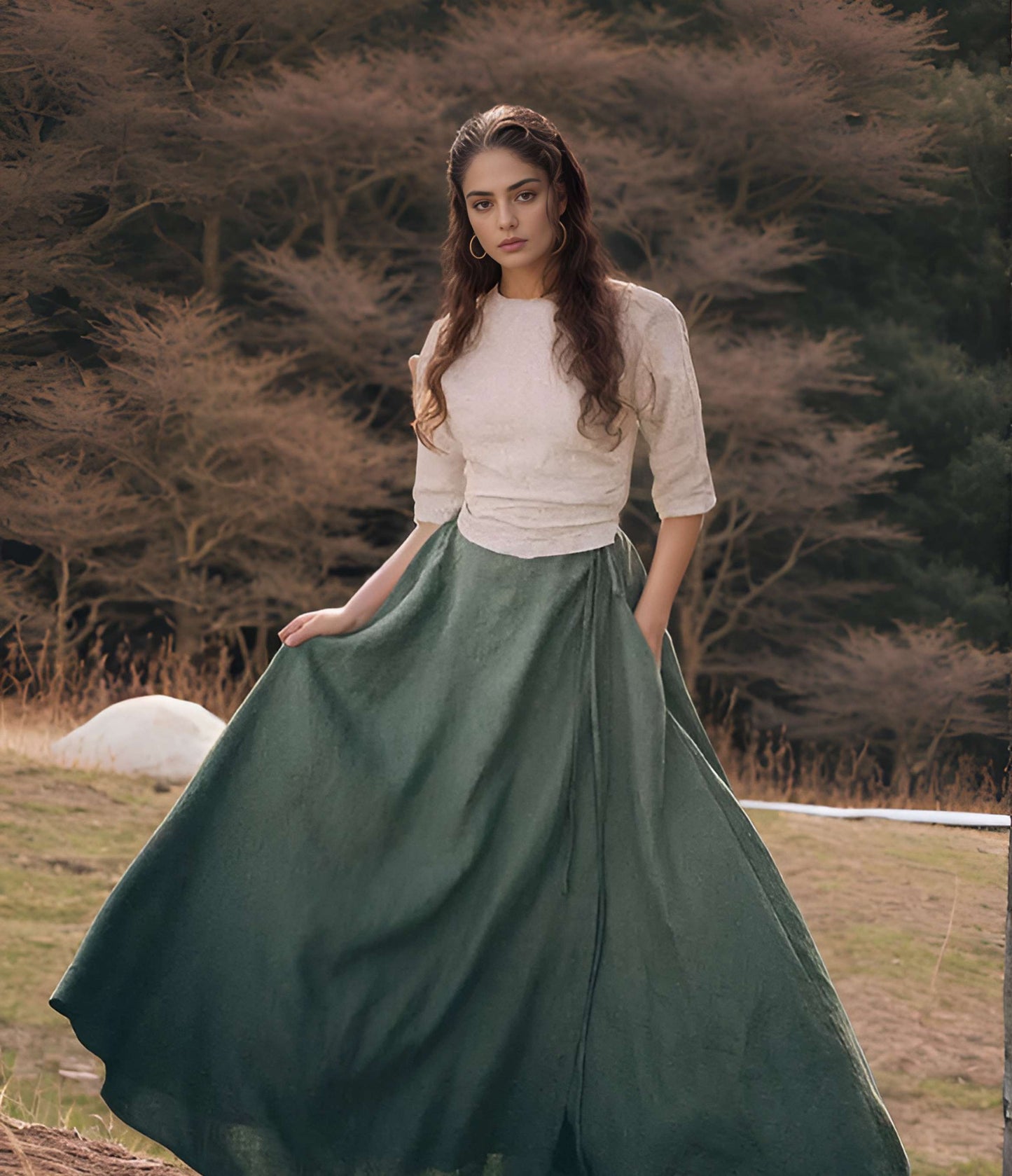 Green Heavyweight Linen Wrap Skirt SALZBURG