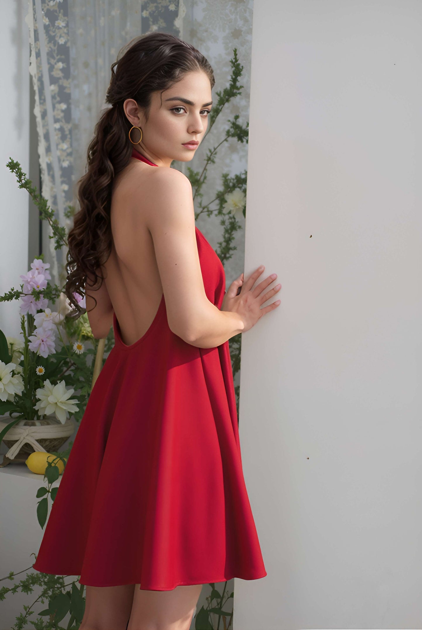 Halter Linen Mini Dress BLOIS Open Back Tie