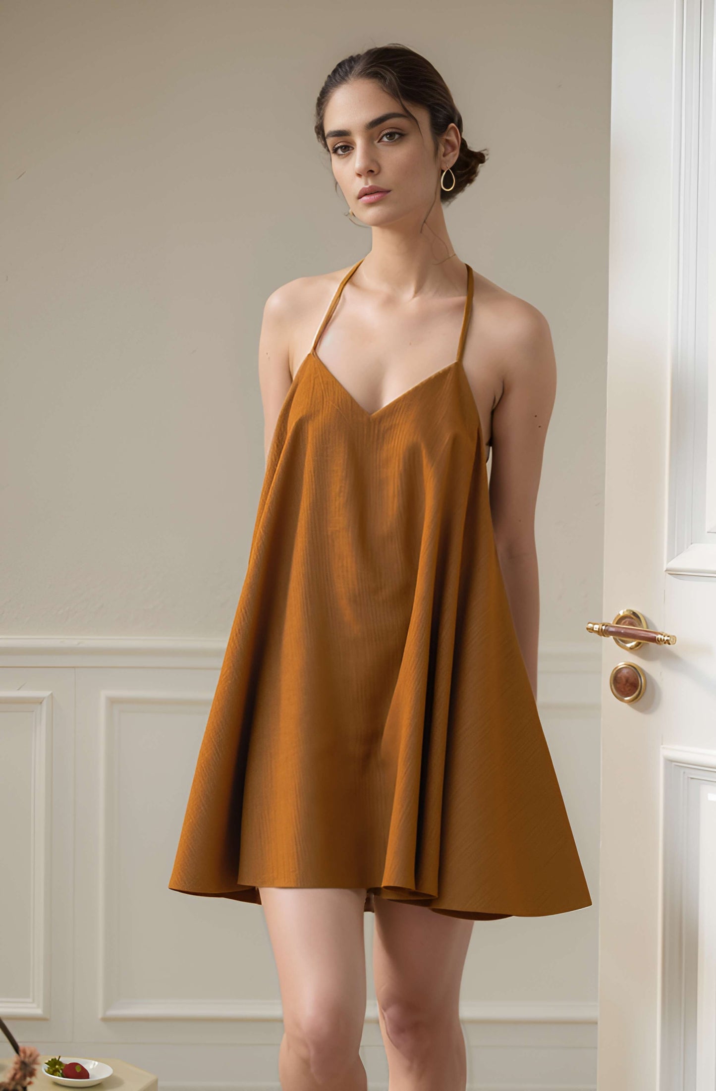 Halter Linen Mini Dress BLOIS Open Back Tie