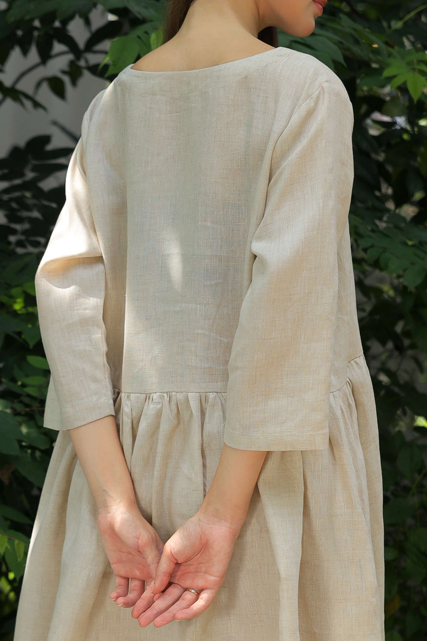 Handmade Pocket Linen Midi Dress AMIENS Casual