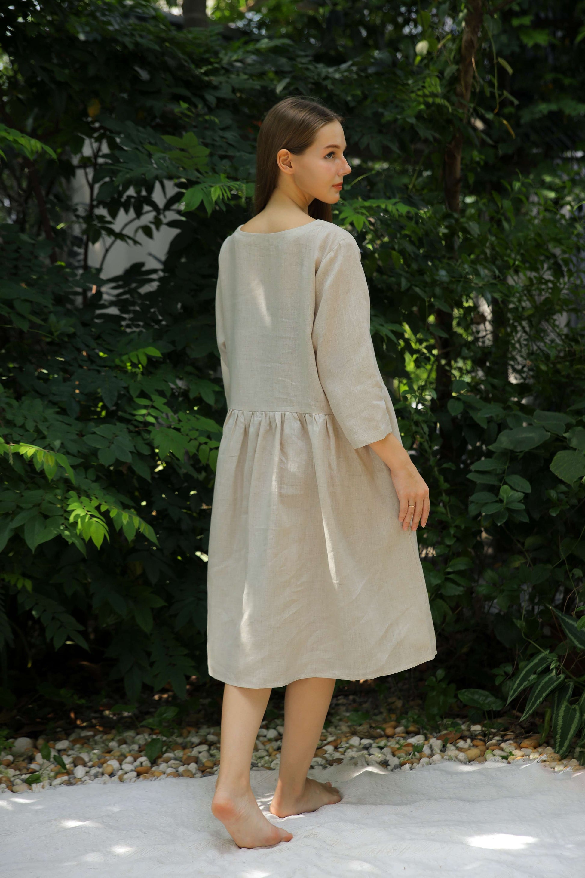 Handmade Pocket Linen Midi Dress AMIENS Casual