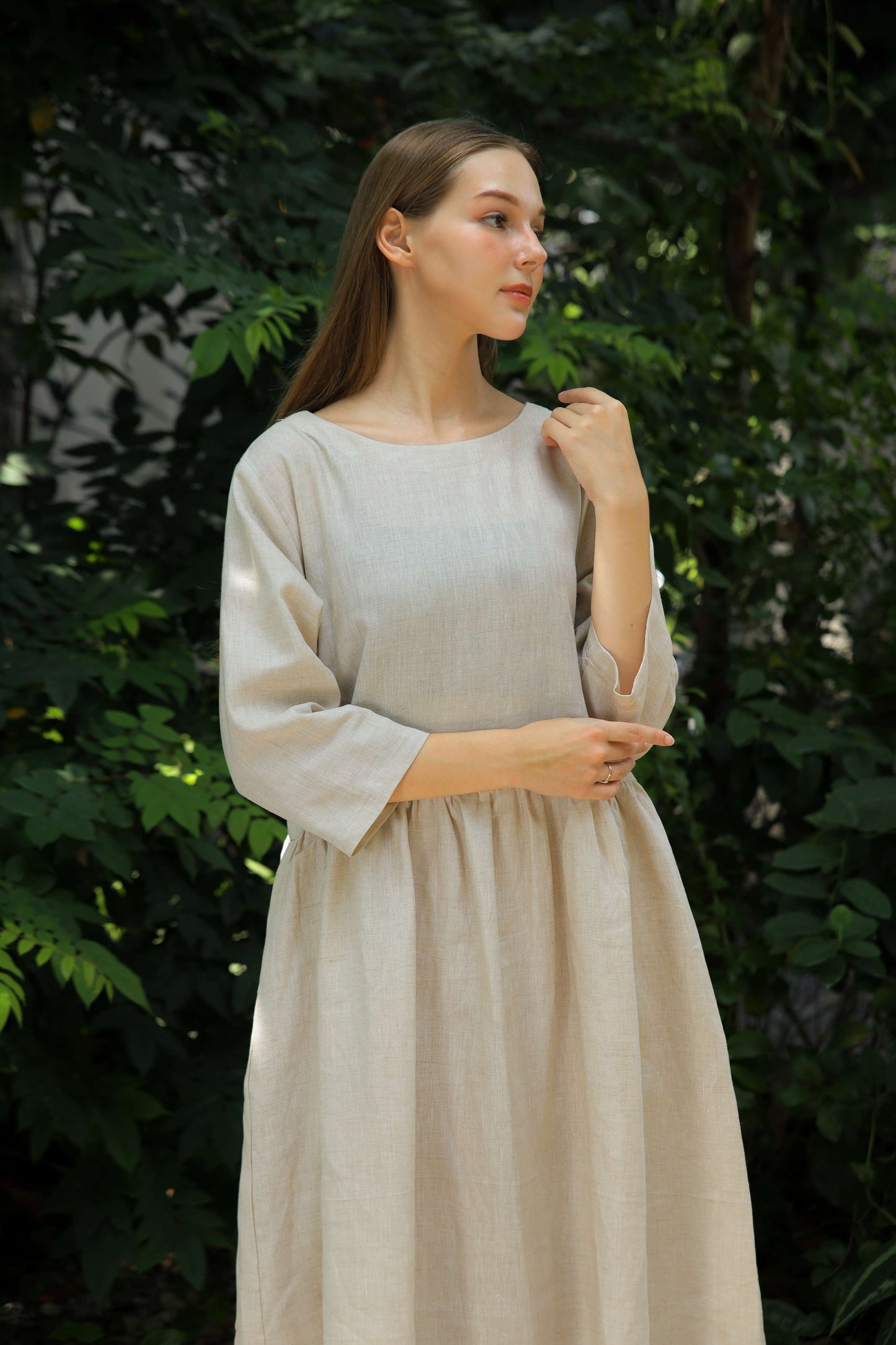 Handmade Pocket Linen Midi Dress AMIENS Casual