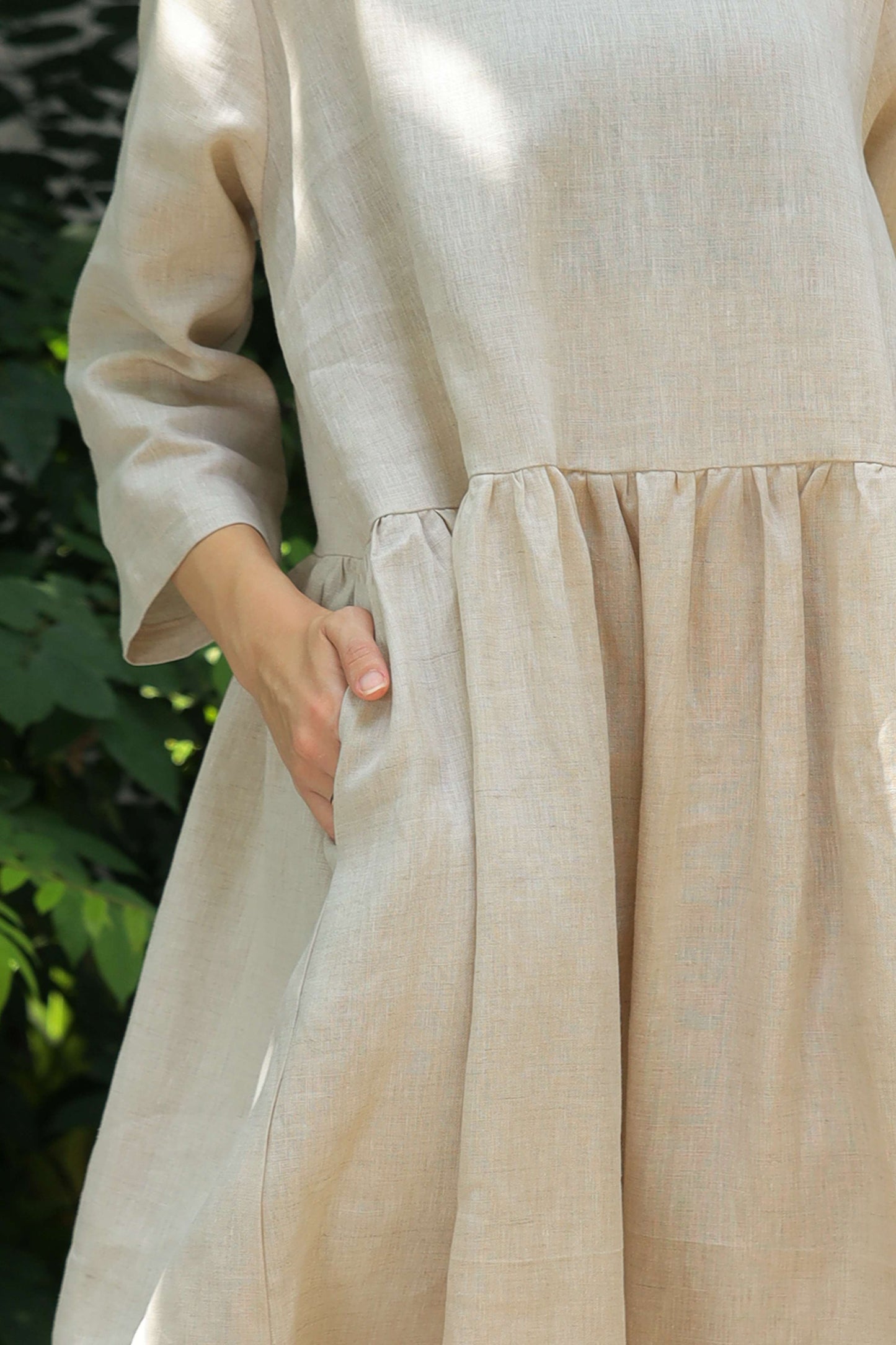 Handmade Pocket Linen Midi Dress AMIENS Casual