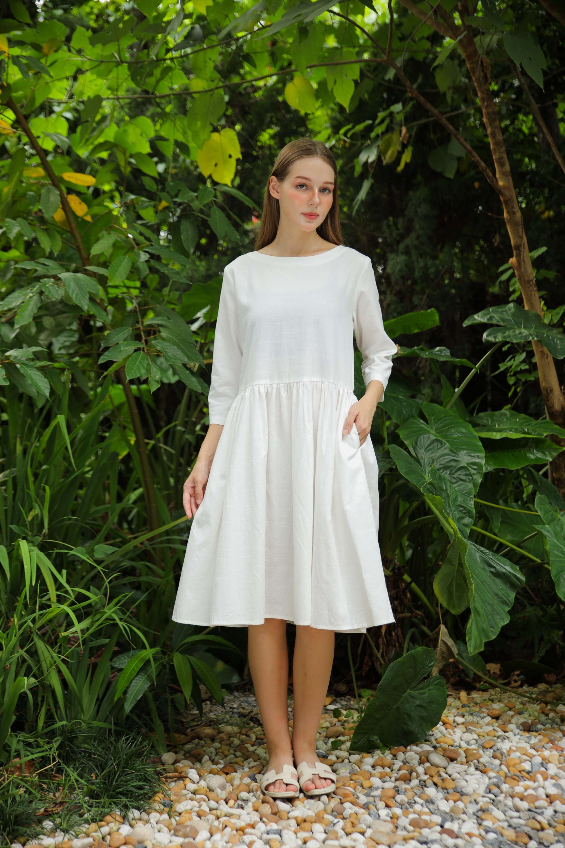 Handmade Pocket Linen Midi Dress AMIENS Casual