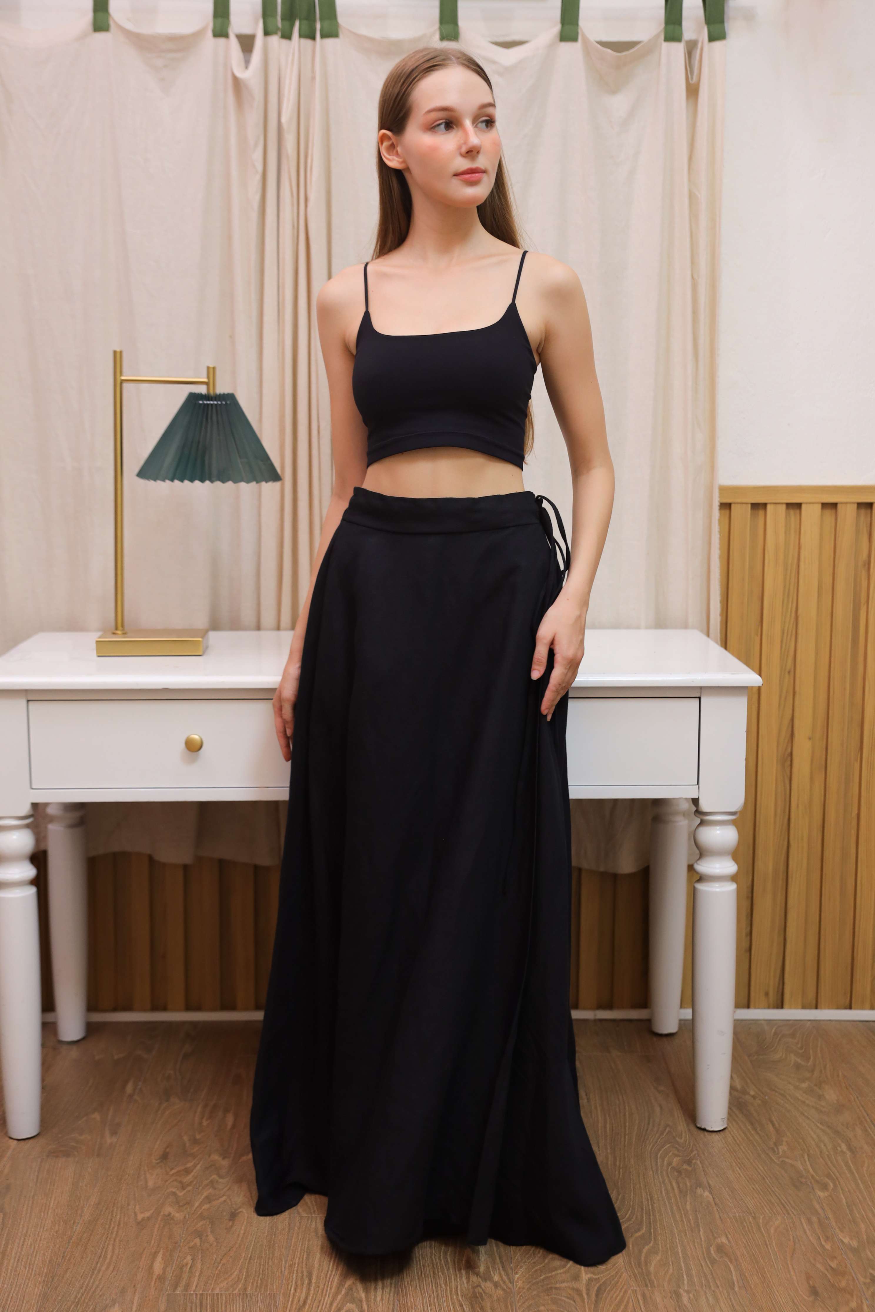 High Waist Linen Wrap Maxi Skirt GRENOBLE in Khaki