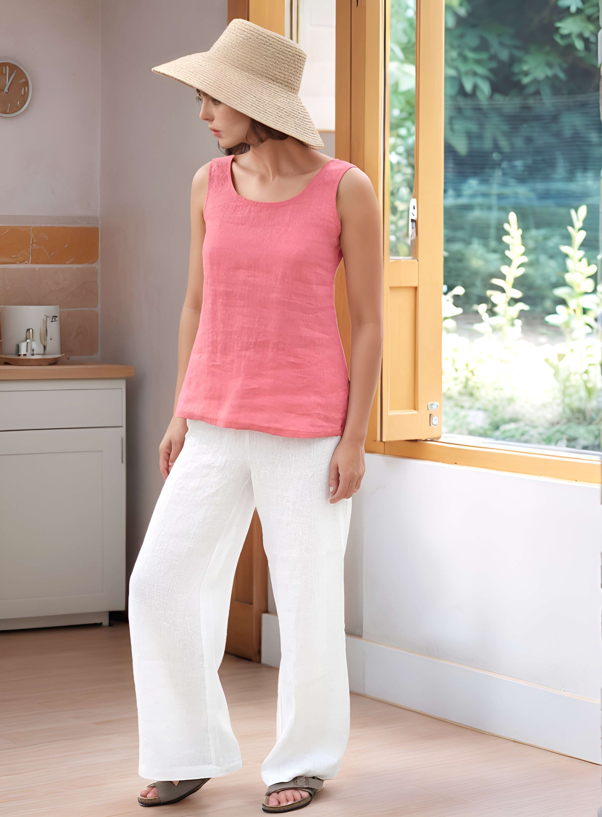 High Waist Wide Leg Linen Trousers ASPEN with Pockets