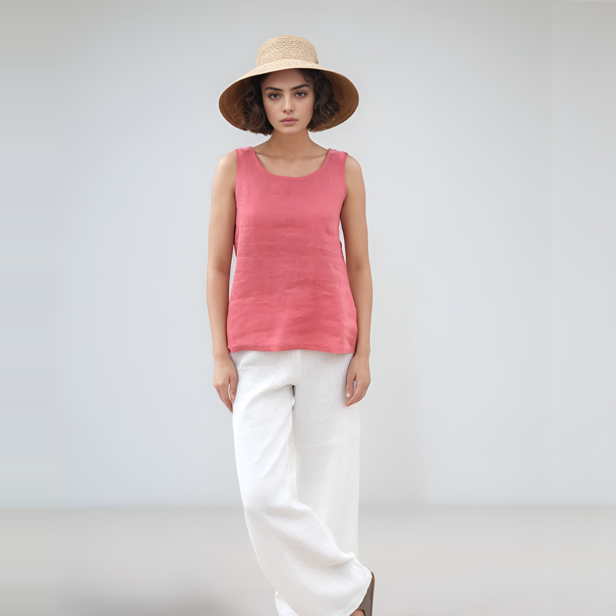 High Waist Wide Leg Linen Trousers ASPEN with Pockets