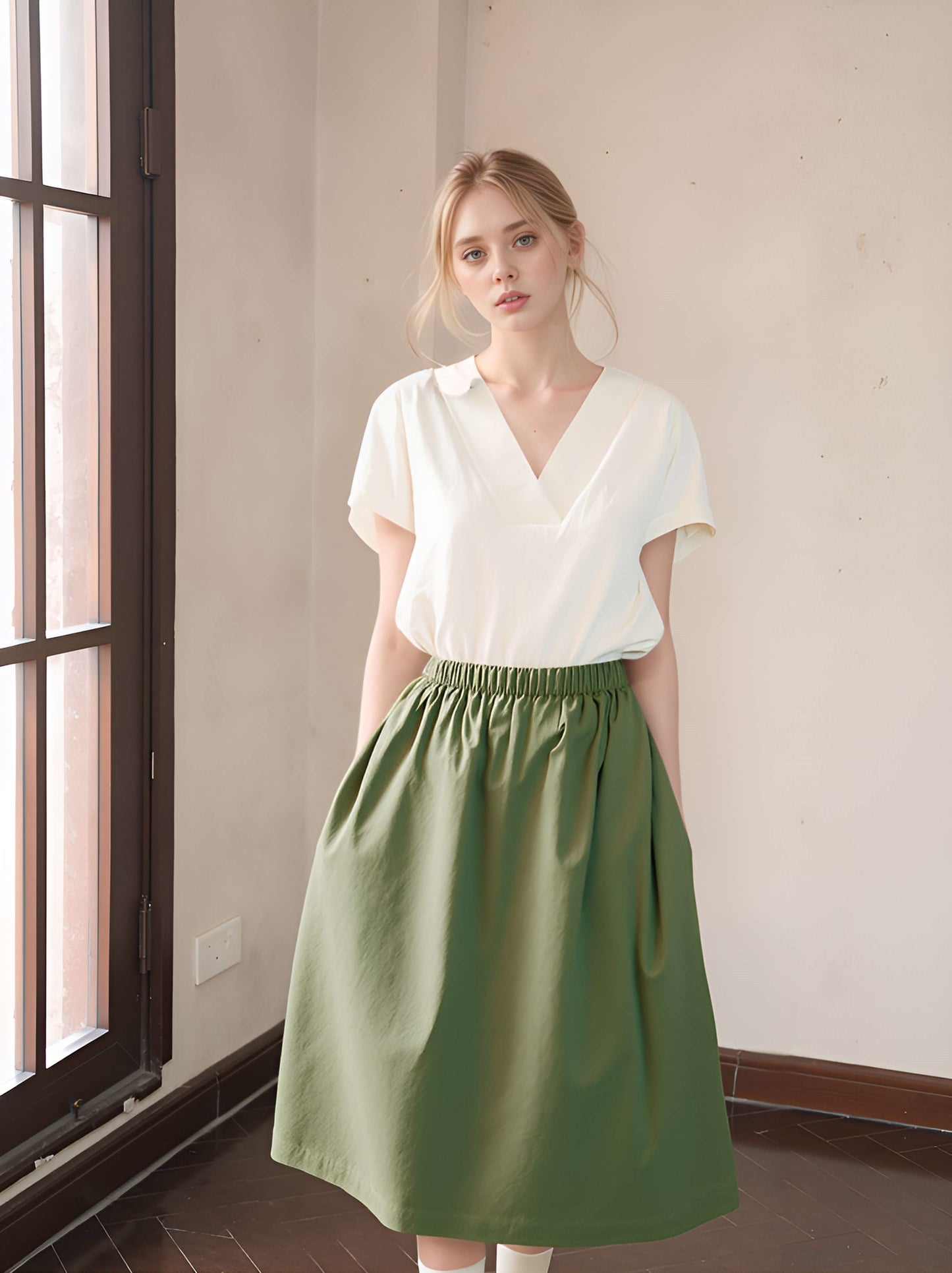 High Waist A-Line Linen Skirt LYON Midi Casual