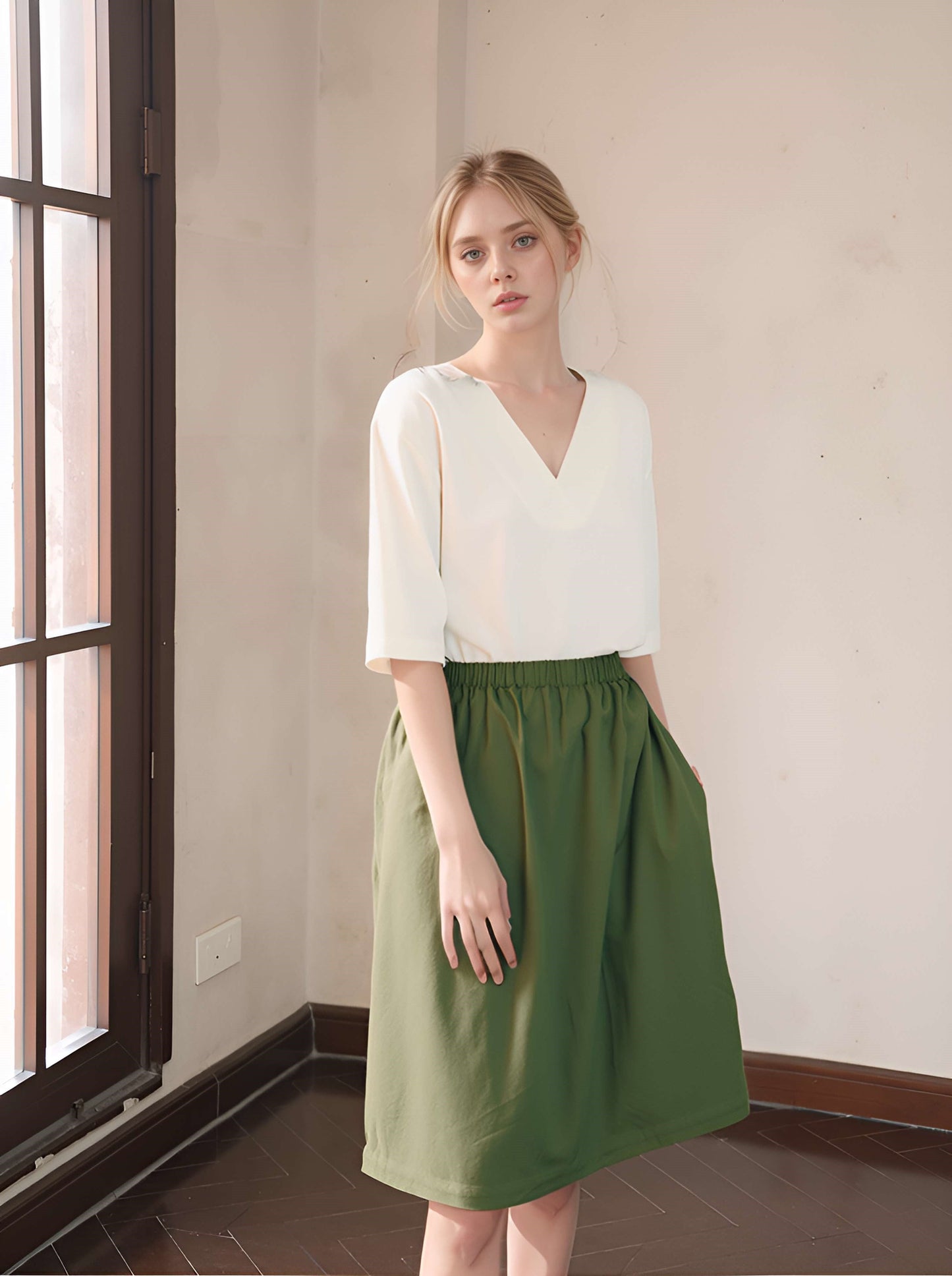 High Waist A-Line Linen Skirt LYON Midi Casual