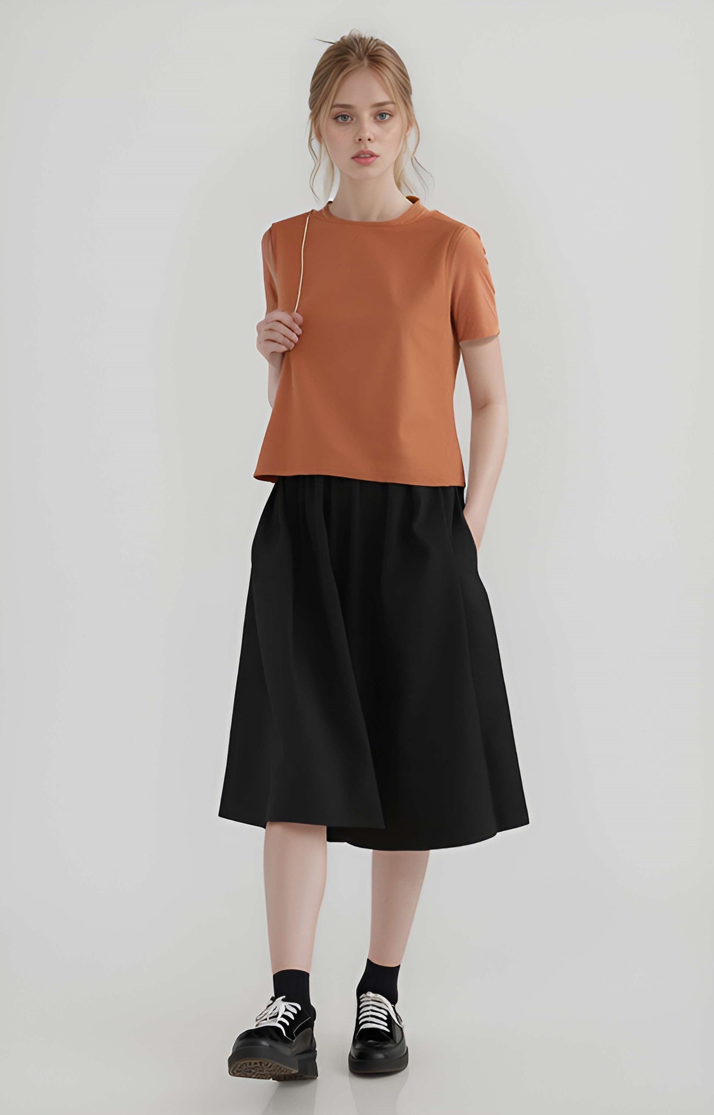 High Waist A-Line Linen Skirt LYON Midi Casual