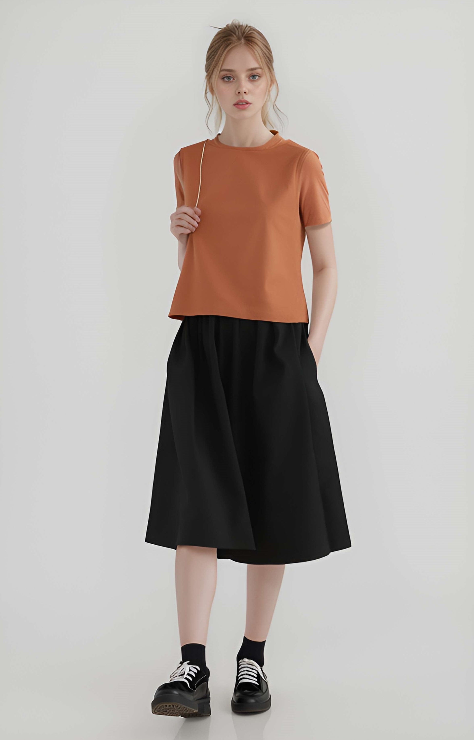 High Waist A-Line Linen Skirt LYON Midi Casual