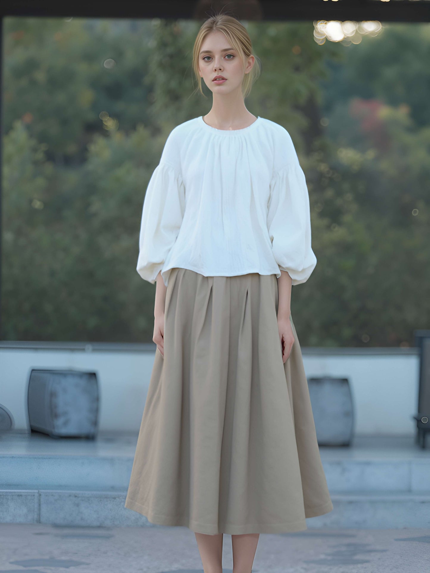 High Waist Linen Long Skirt BAYONNE with Pockets
