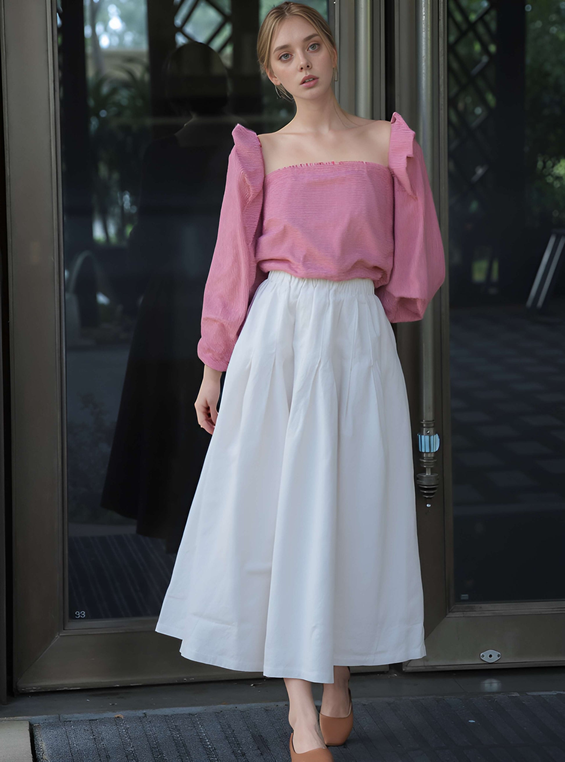 High Waist Linen Long Skirt BAYONNE with Pockets