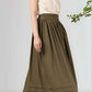 High Waist Linen Midi Skirt ANGERS Soft Flowy
