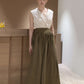High Waist Linen Midi Skirt ANGERS Soft Flowy