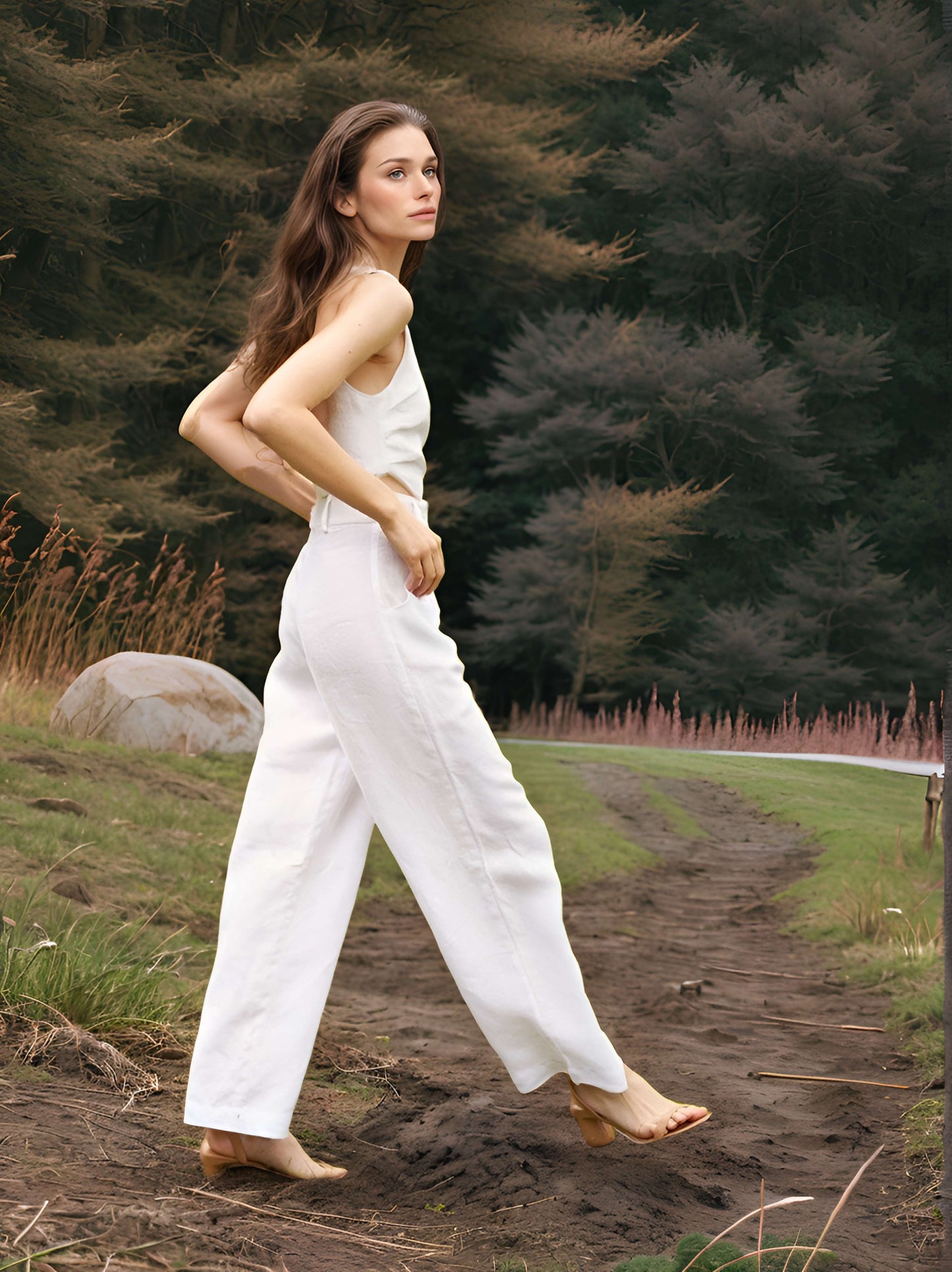 High Waist Wide Leg Linen Pants CANNES Custom