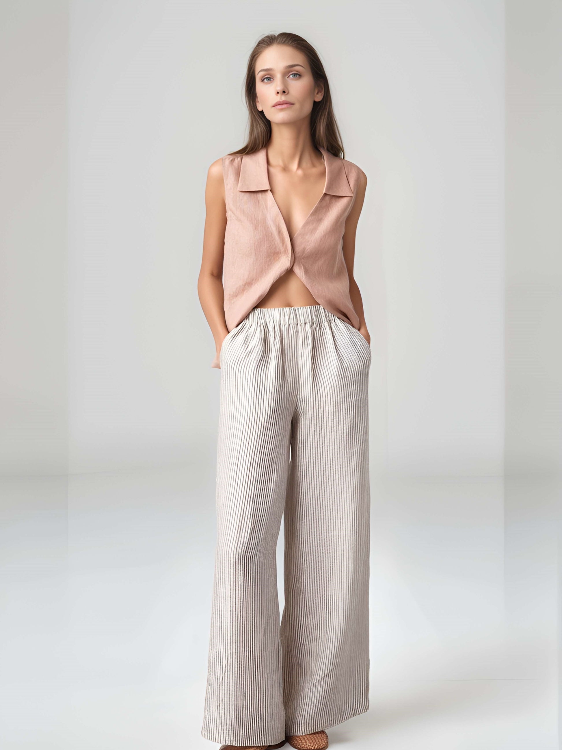 High Waist Wide Leg Linen Pants SEDONA Flowy