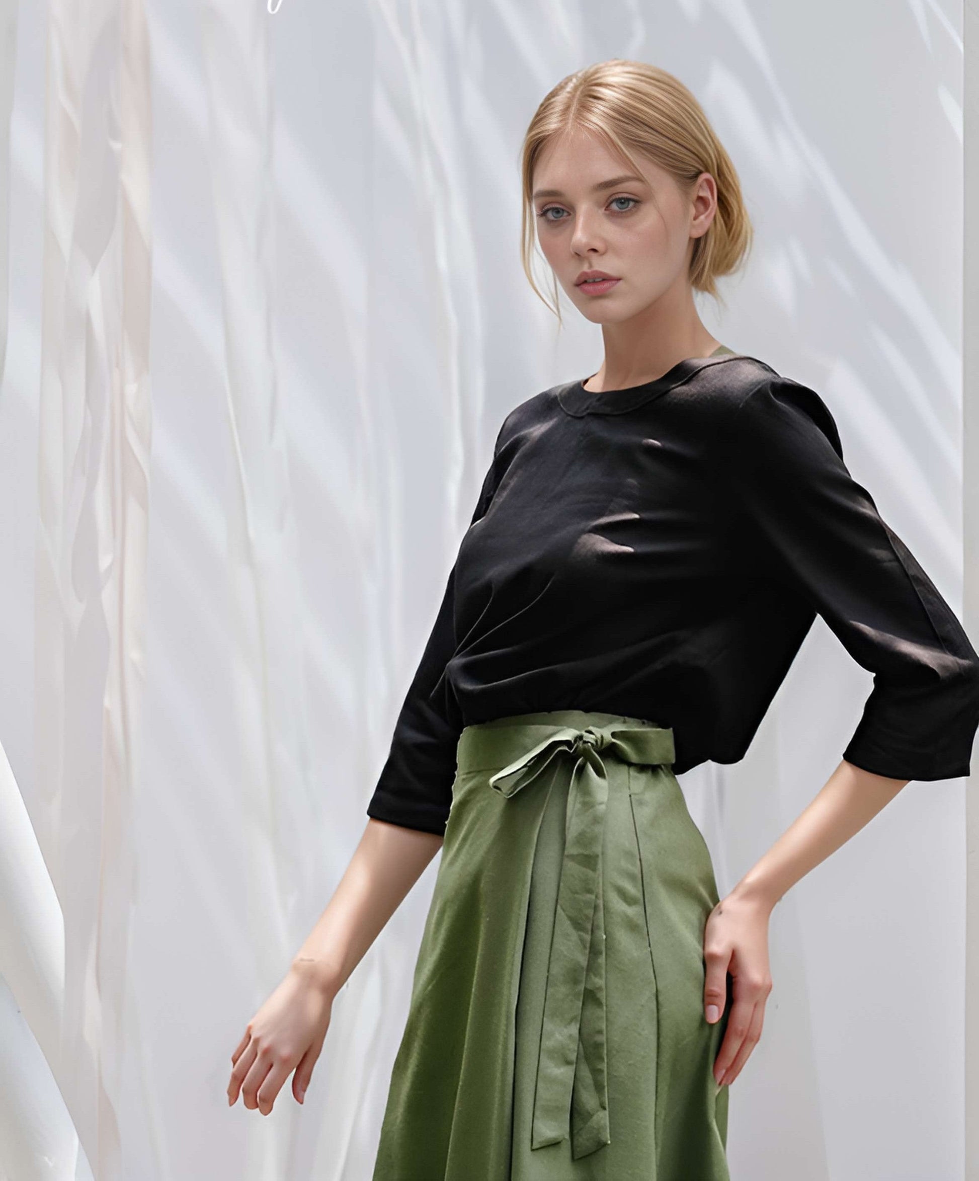 Knee Wrap Linen Skirt AJACCIO Side Tie Short