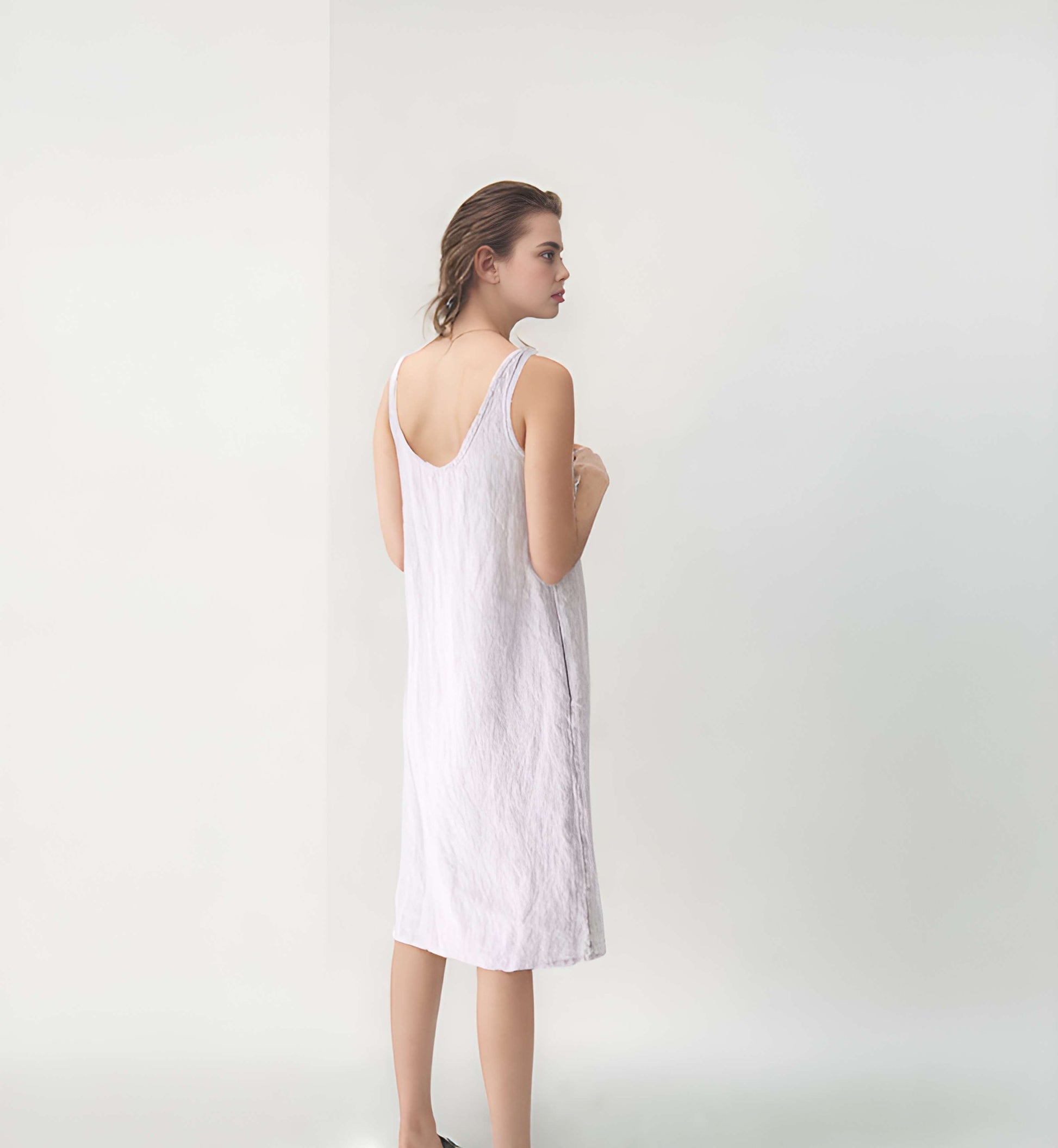 Lightweight Linen Slip Midi Dress ANDORRA for Summer