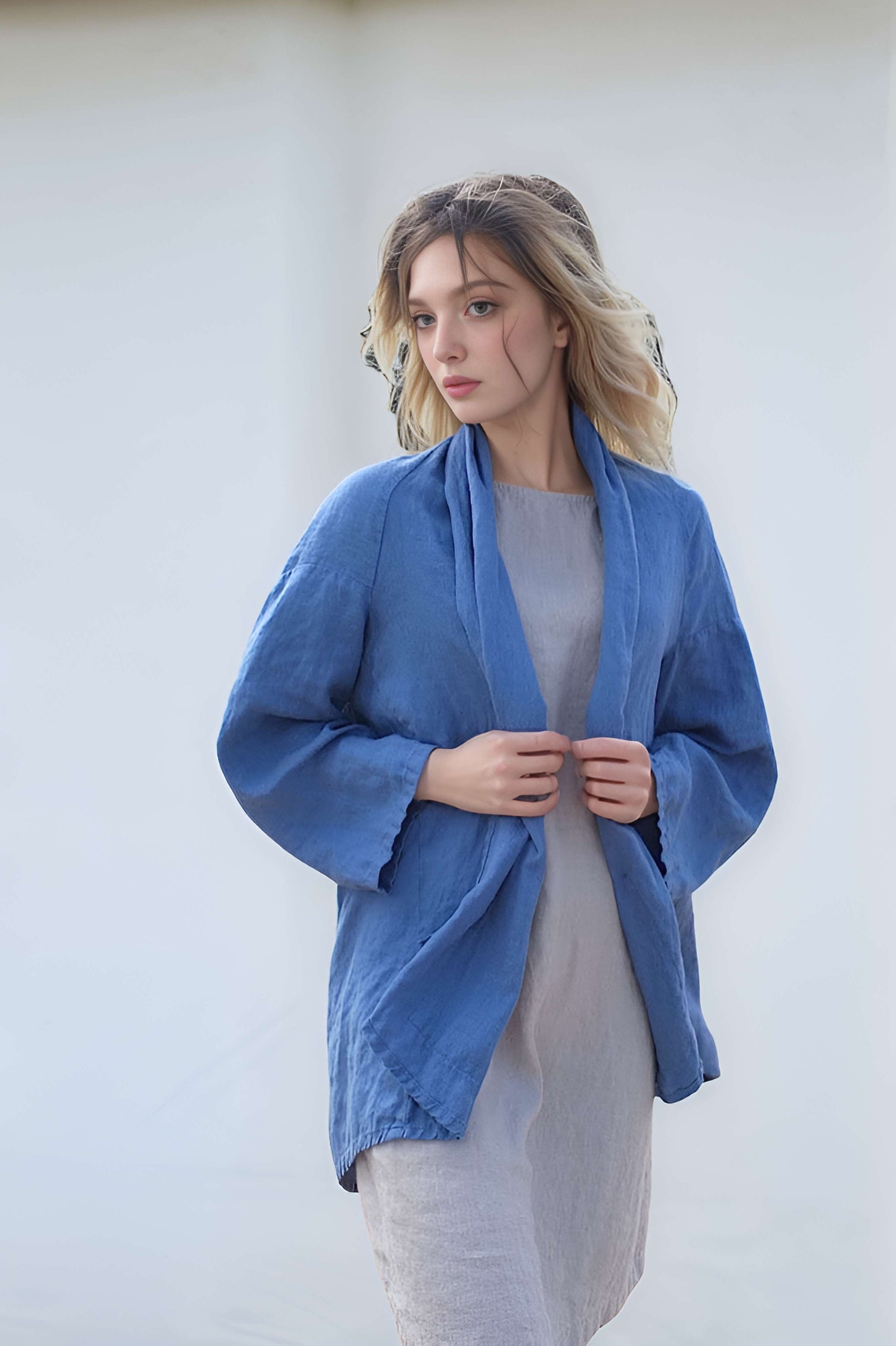 Linen Kimono Jacket TOULON with Pockets Long