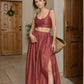 Linen Maxi Skirt DENALI Side Slit Gathered