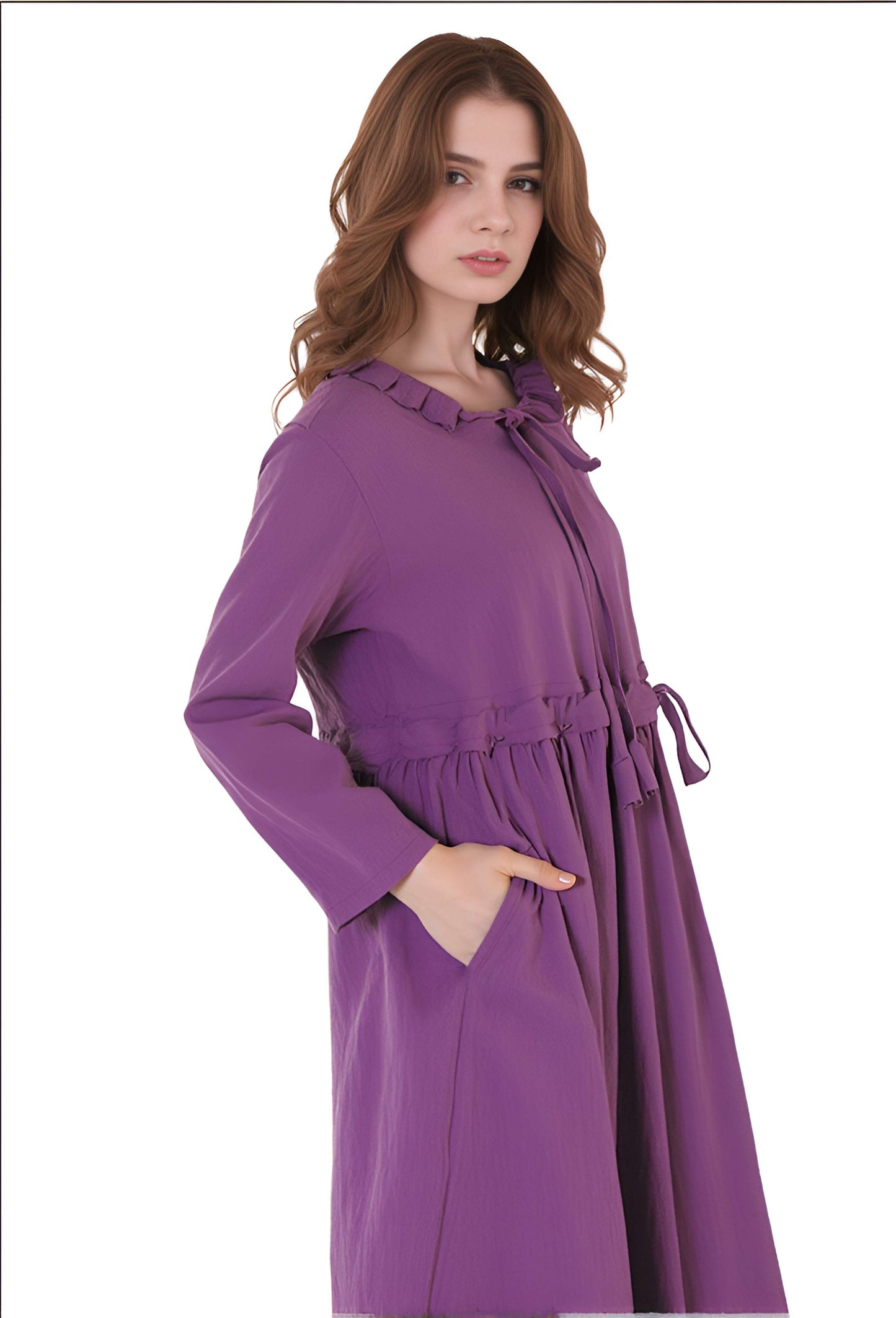 Long Sleeve Linen Maxi Dress NANCY with Pockets