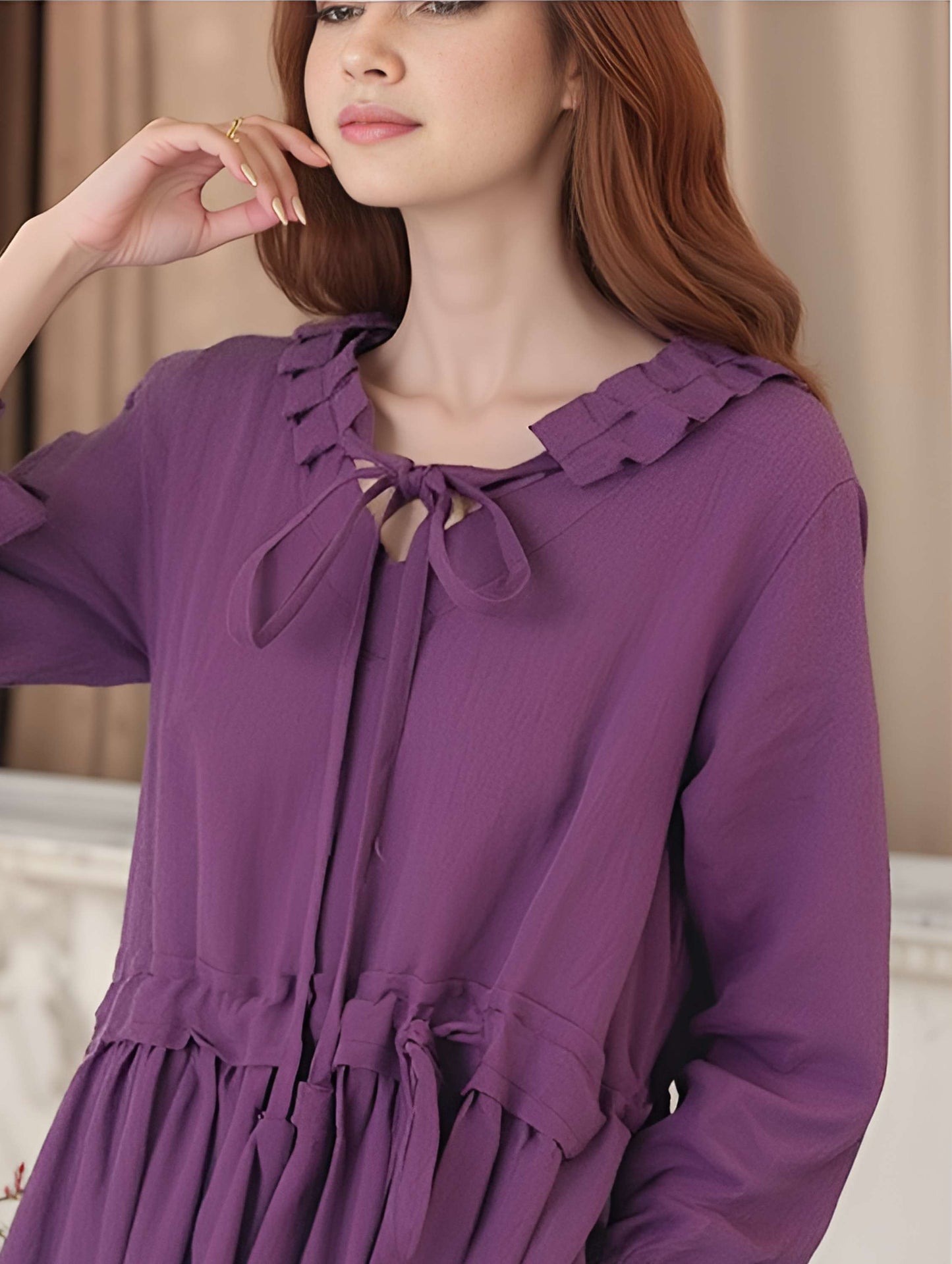 Long Sleeve Linen Maxi Dress NANCY with Pockets