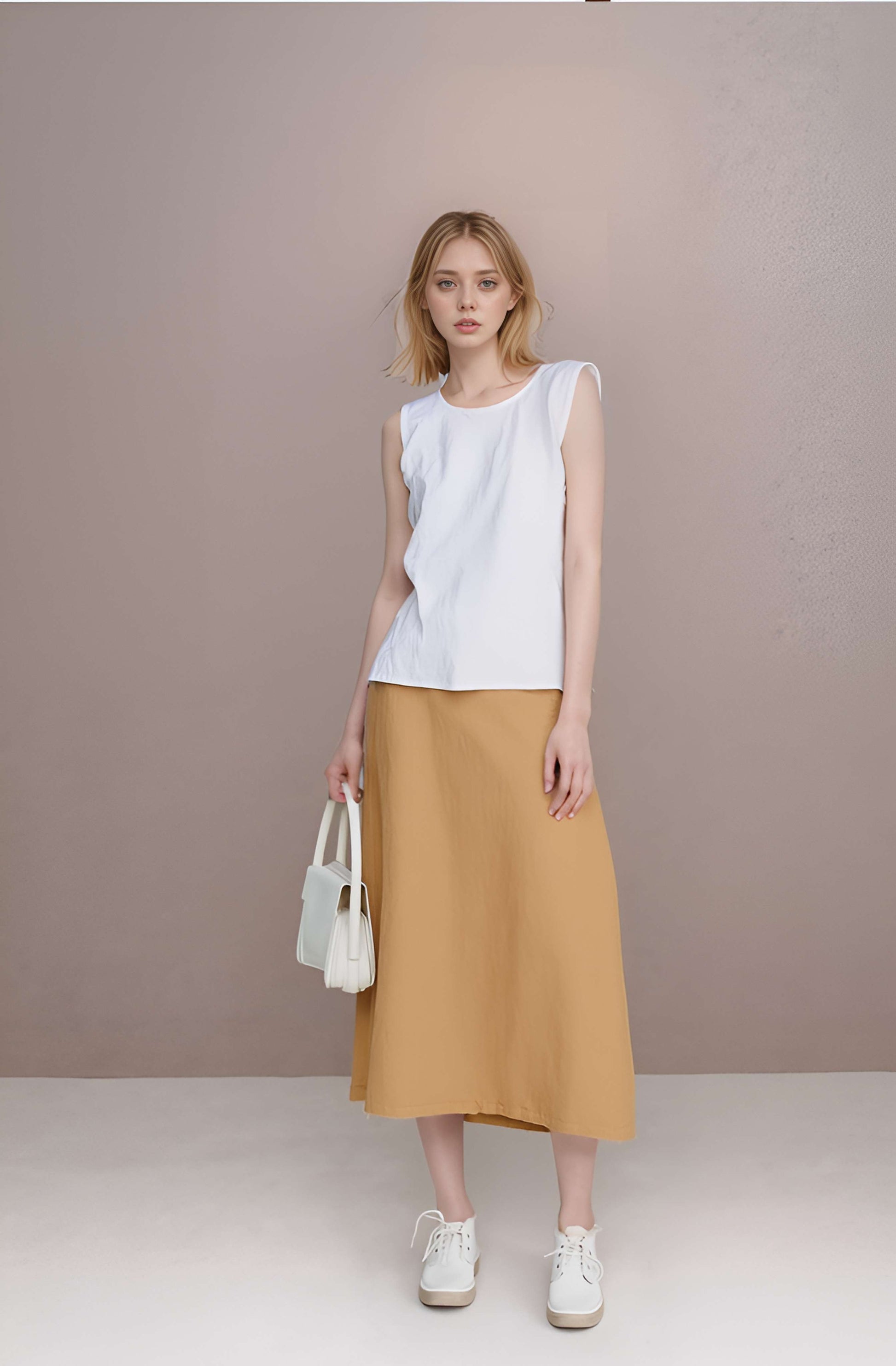Long High Waist Linen Maxi Skirt REYKJAVIK Flowy