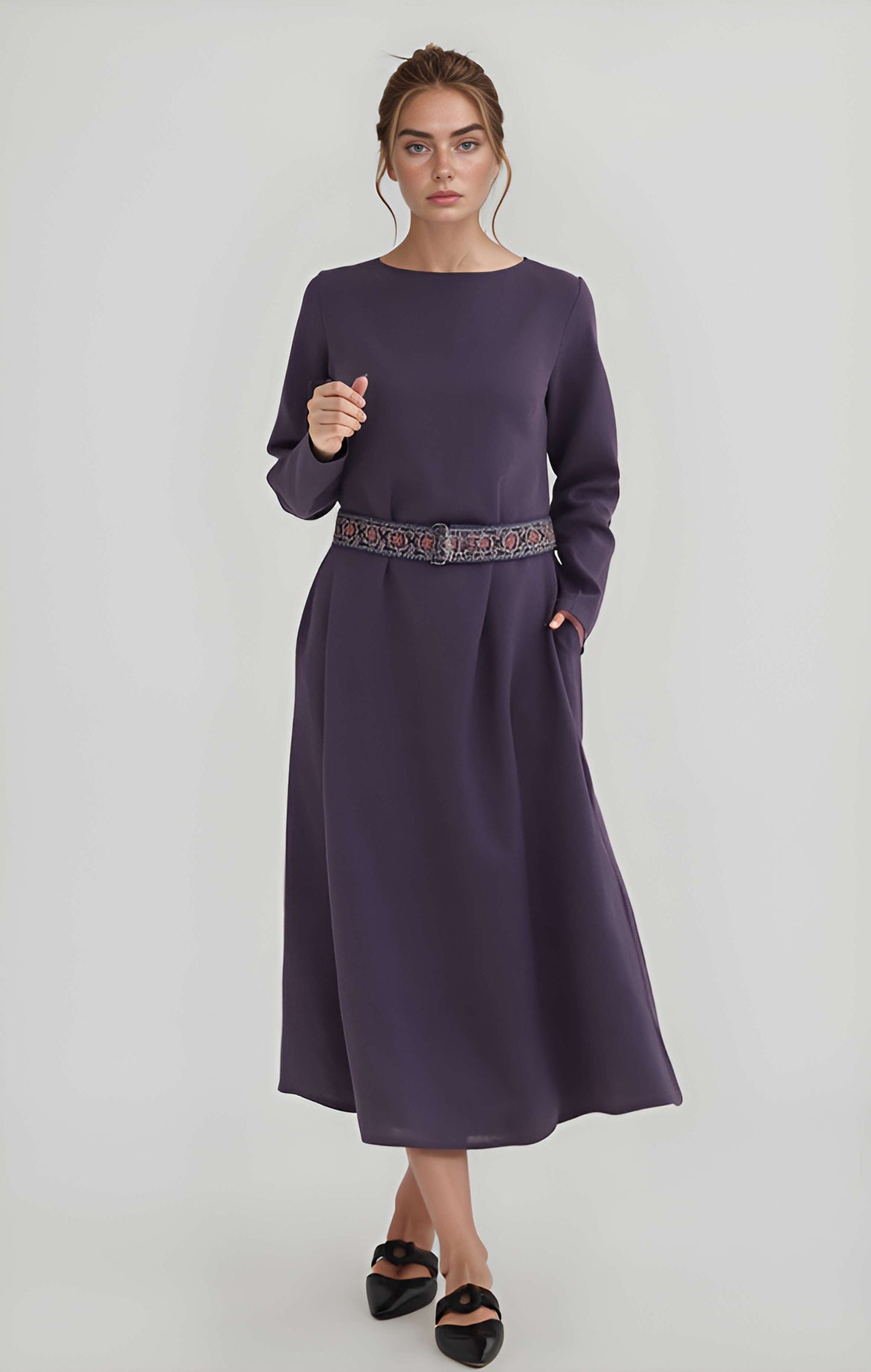 Long Linen Dress LYON Belted Pockets Sleeves