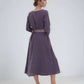 Long Linen Dress LYON Belted Pockets Sleeves