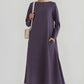 Long Linen Dress LYON Belted Pockets Sleeves
