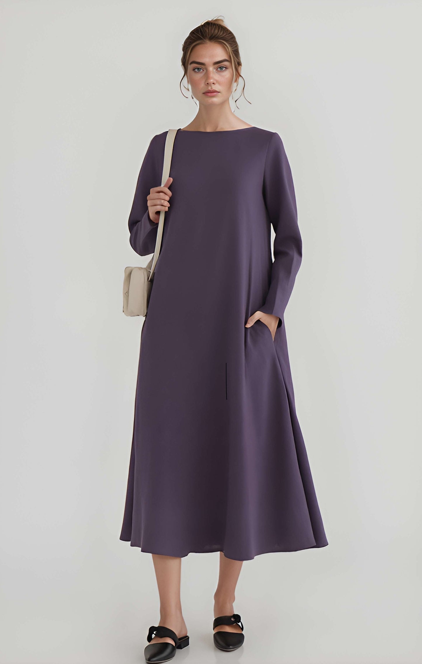 Long Linen Dress LYON Belted Pockets Sleeves
