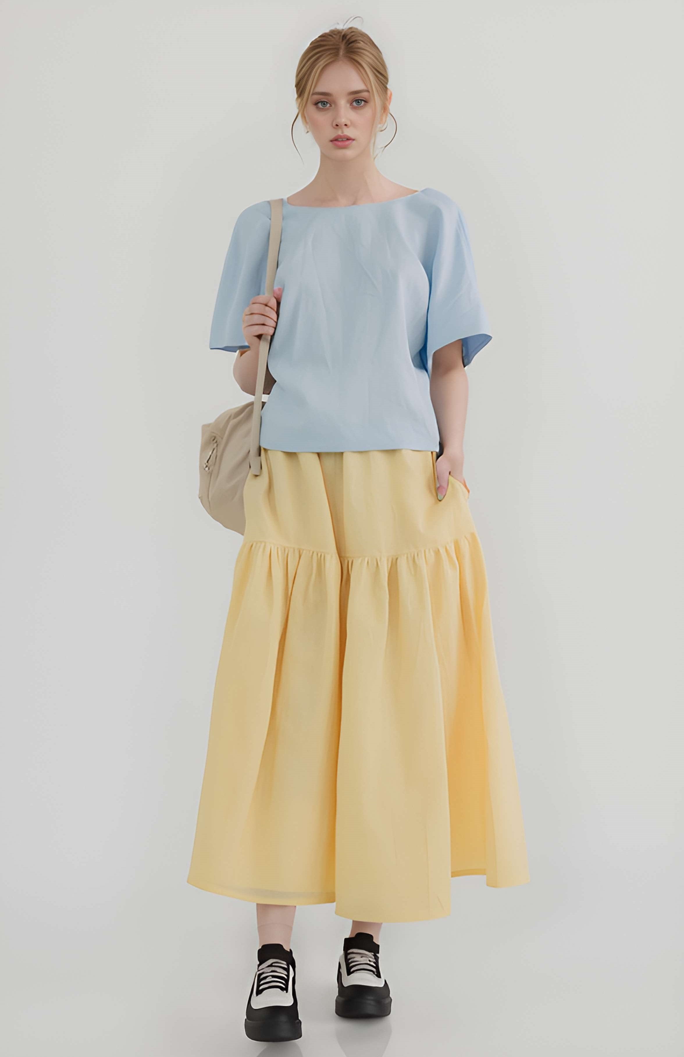 Long Linen Maxi Skirt BESANCON Cottagecore Gingham