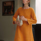 Long Sleeve Linen Dress LILLE Wide Trapeze Pockets